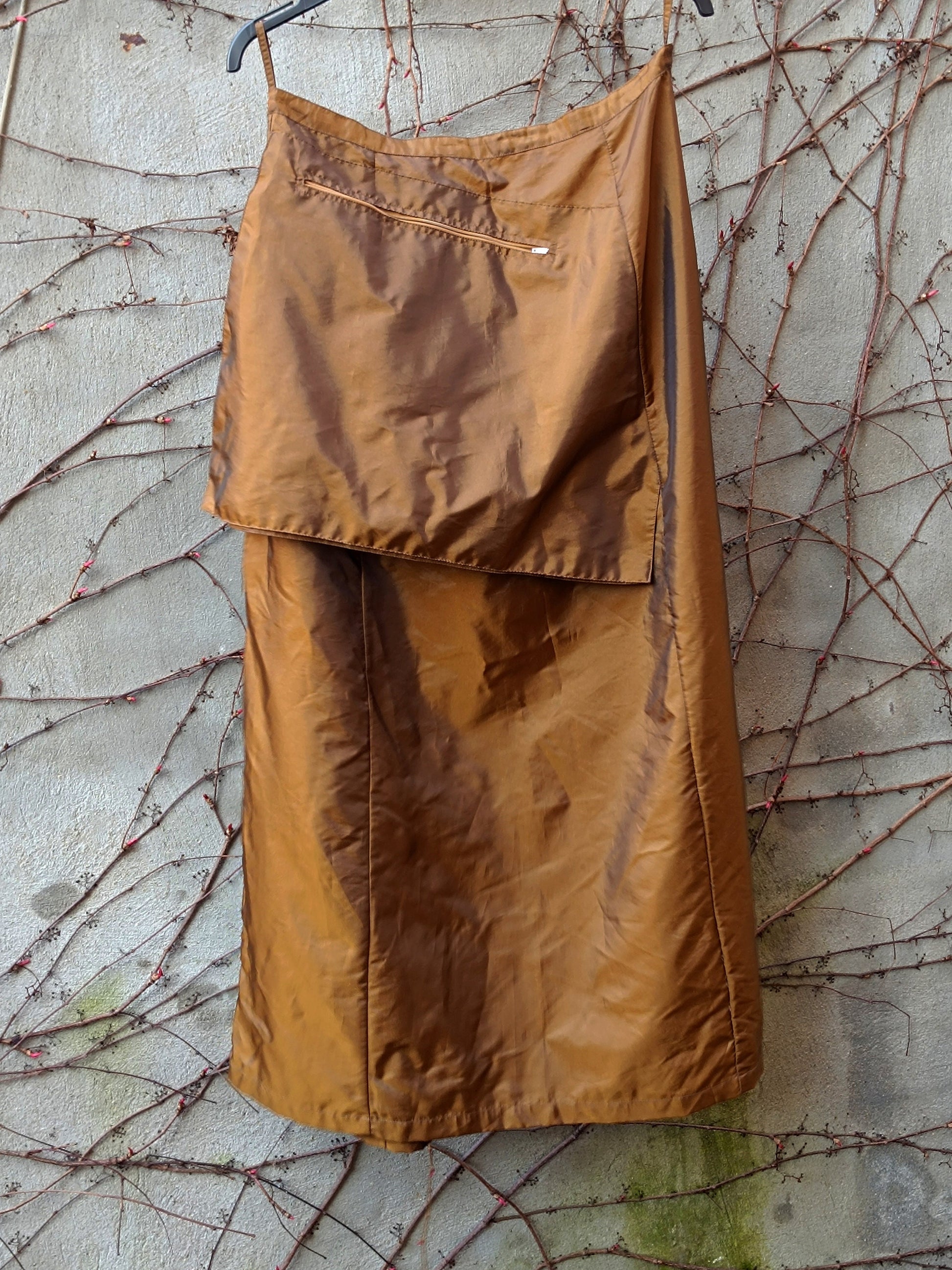 y2k Avant-garde Bronze Skirt | Vintage Women's Statement Maxi Skirt with Pockets| Minimalist Utility Skirt