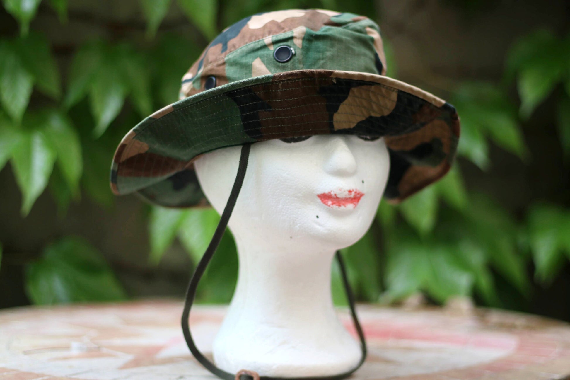 Vintage Boonie Hat| M&B Headwear Co Woodland Camo Print Hat| Unisex Authentic Vintage Military Print Gear.