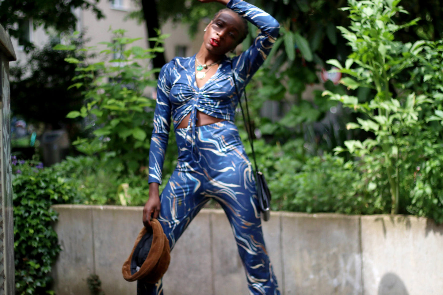 70s Two-Piece Trouser Suit| Vintage Women's Blue Suit with Psychedelic Print| Maximalist Women's Summer suit