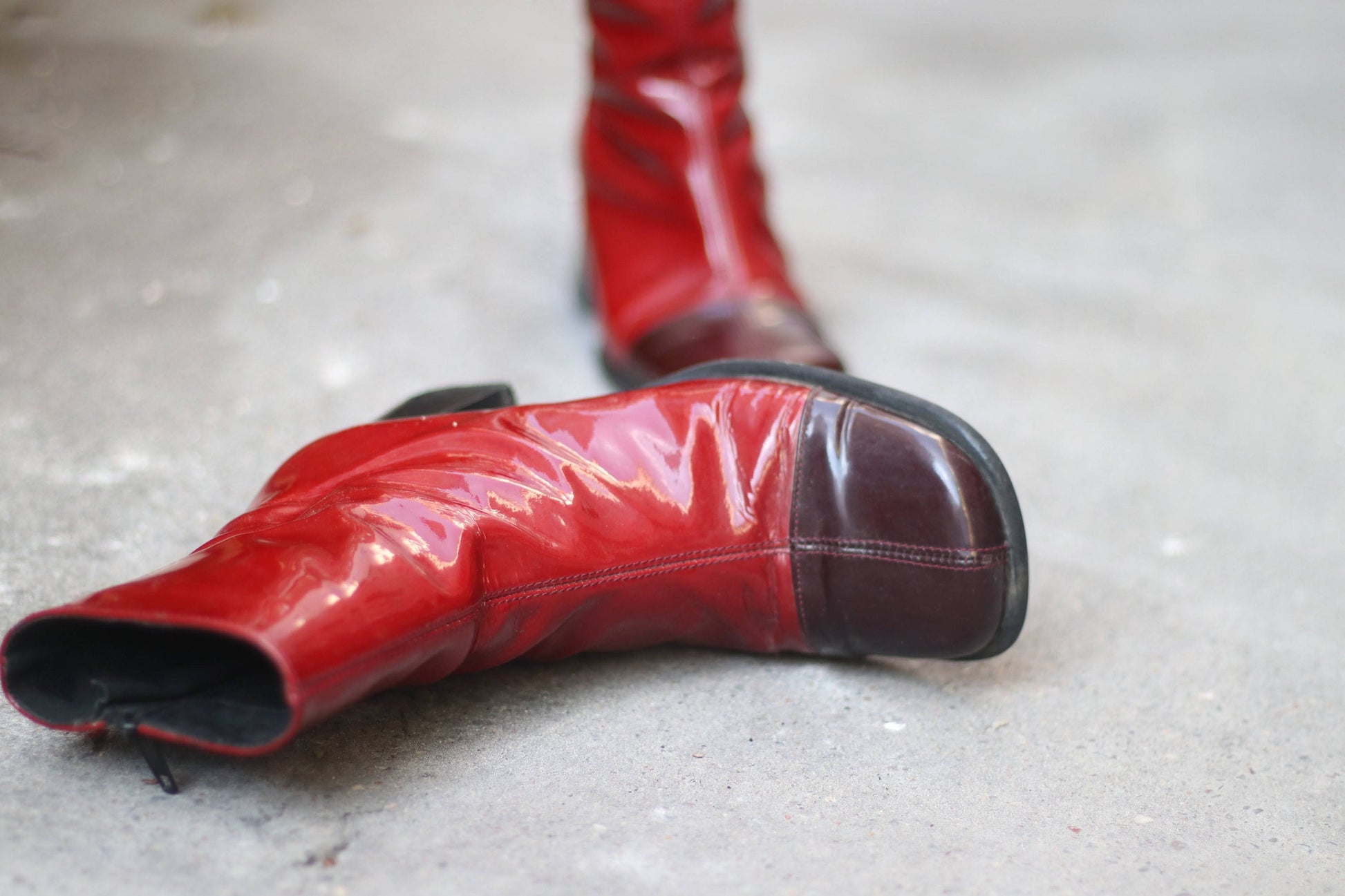 y2k Two-Toned Boots| Vintage Leather block heel Boots made in Italy| Women's Minimalist sleek fashionable Boots