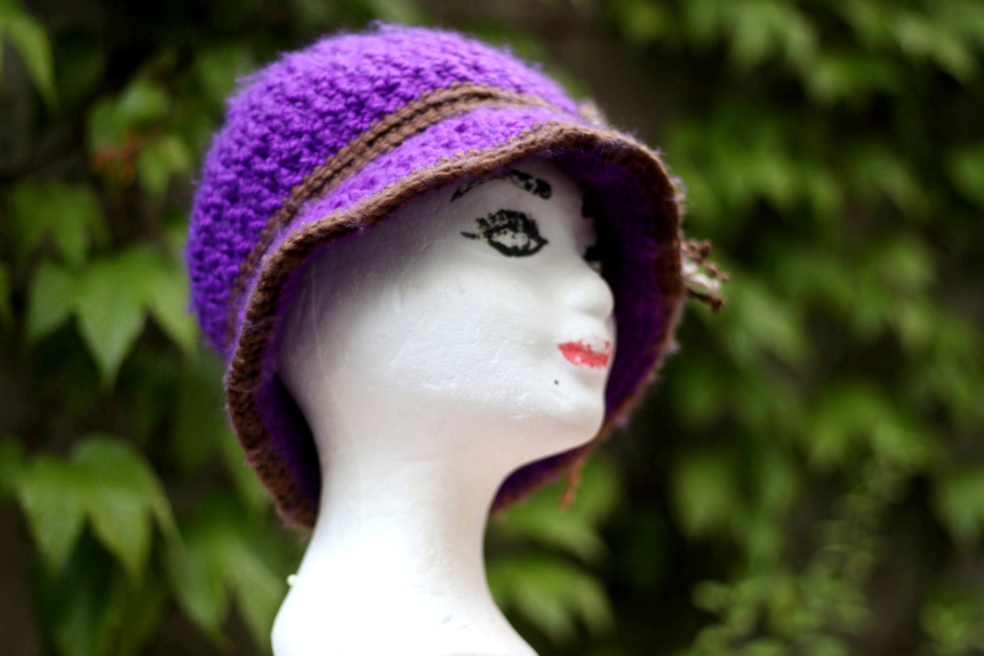 y2k Purple Knitted Hat| Vintage Cozy Hat with Floral Beaded Details |Maximalist Quirky Headpiece| EMO Girl Accessory