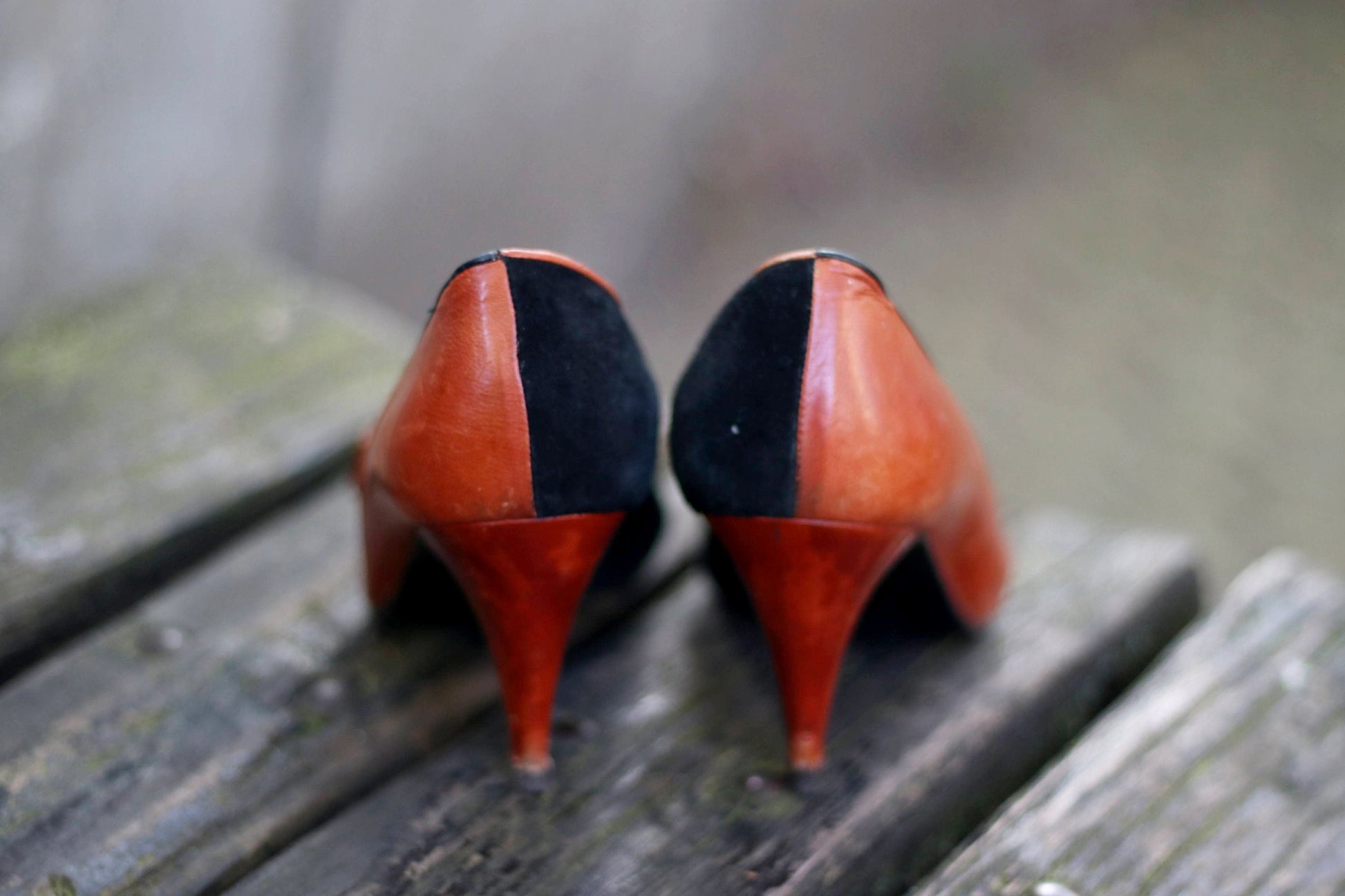 80s Pola Leather Pumps| Vintage Two-Toned High Heels| Women's Retro Brown and Black Stilettos| Italian Leather Shoes Size 38.5