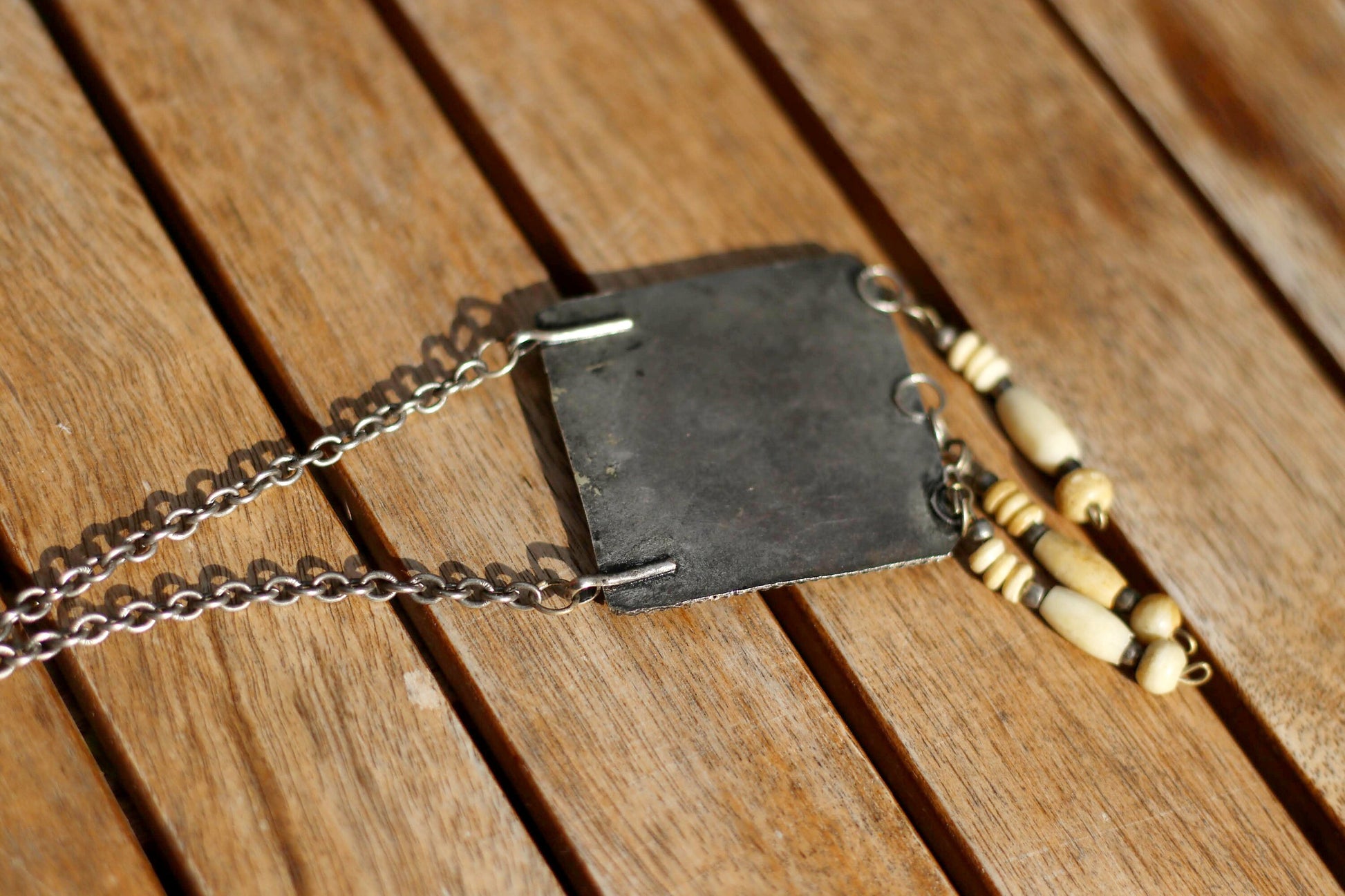 Vintage Bohemian Necklace| 70s Elephant Print Silver-toned Necklace with tassels| Folkloric Summer Jewelry