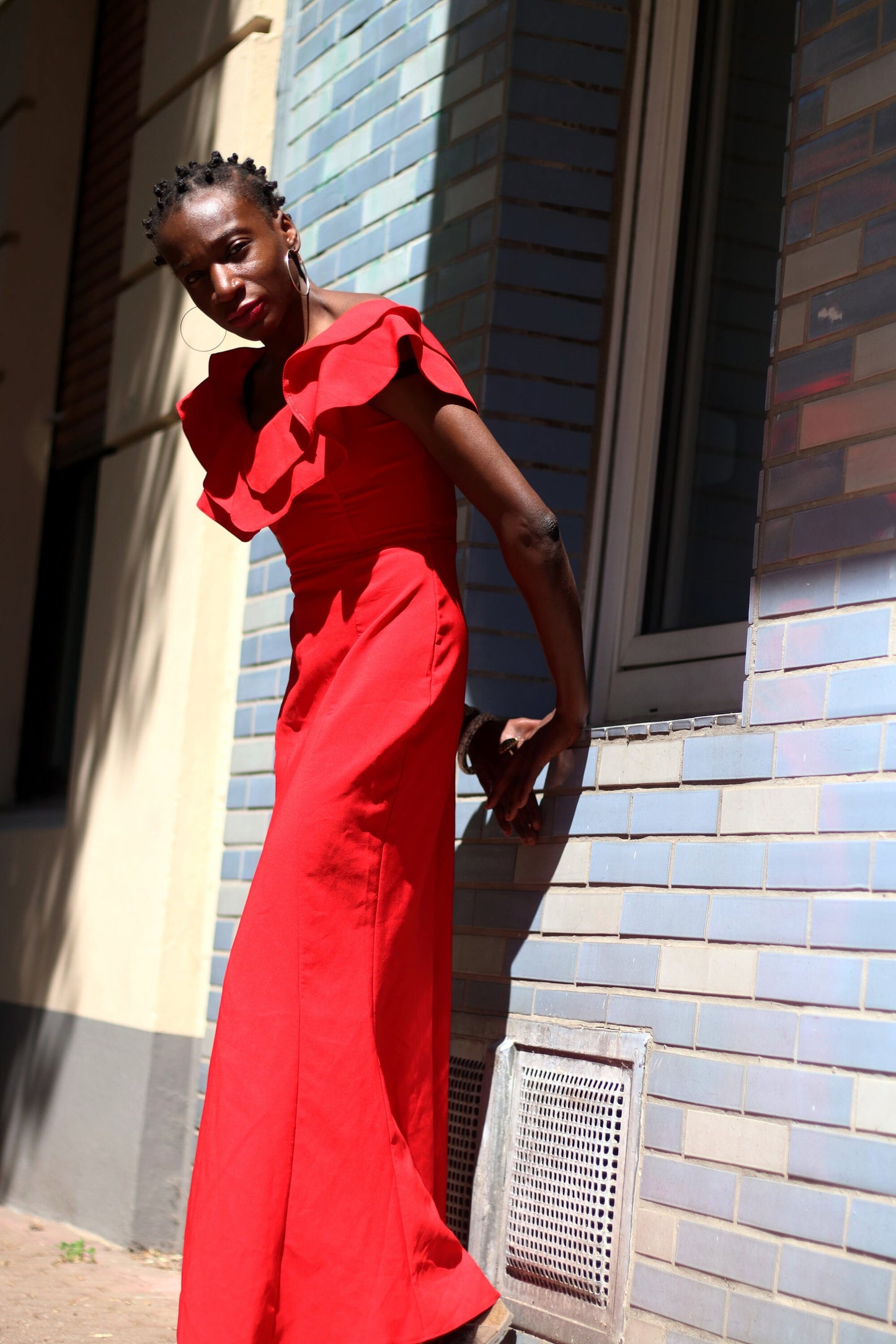 y2k Red Dress| Vintage Glamorous Maxi Dress| Ruffled Womens Evening Gown with Slit Details