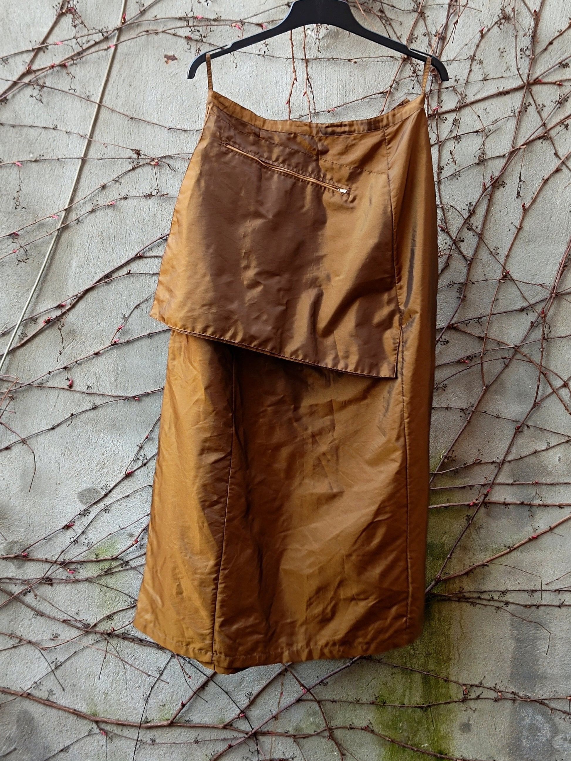 y2k Avant-garde Bronze Skirt | Vintage Women's Statement Maxi Skirt with Pockets| Minimalist Utility Skirt