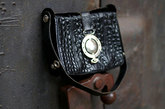 70s Leather Bag With Statement Straps | Vintage Handbag Detachable handle| Women's Minimalist Elegant Black Shoulderbag