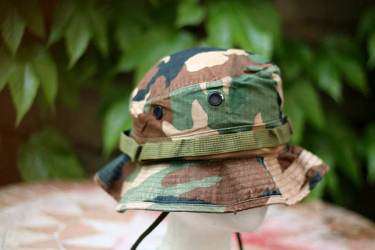 Vintage Boonie Hat| M&B Headwear Co Woodland Camo Print Hat| Unisex Authentic Vintage Military Print Gear.