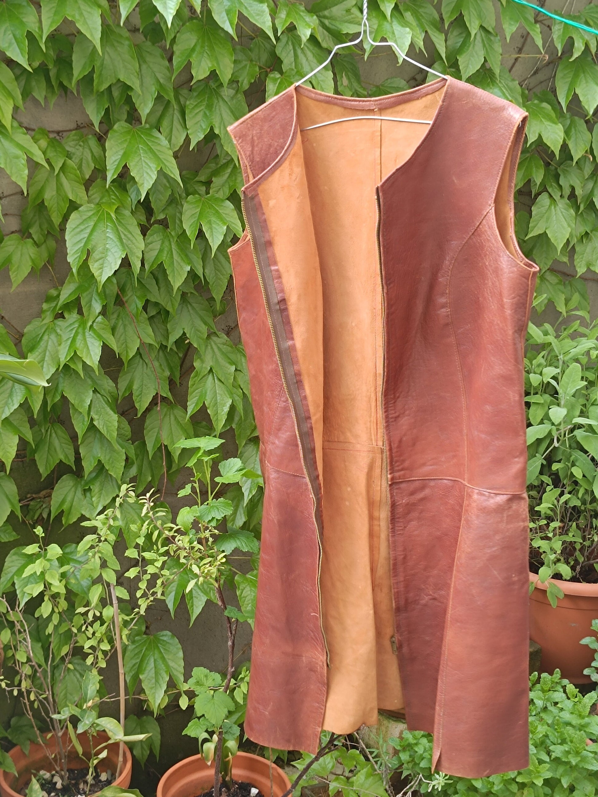 70s Brown Leather Dress| Vintage Sleeveless Chic Dress| Minimalist Women's Chic Midi Dress