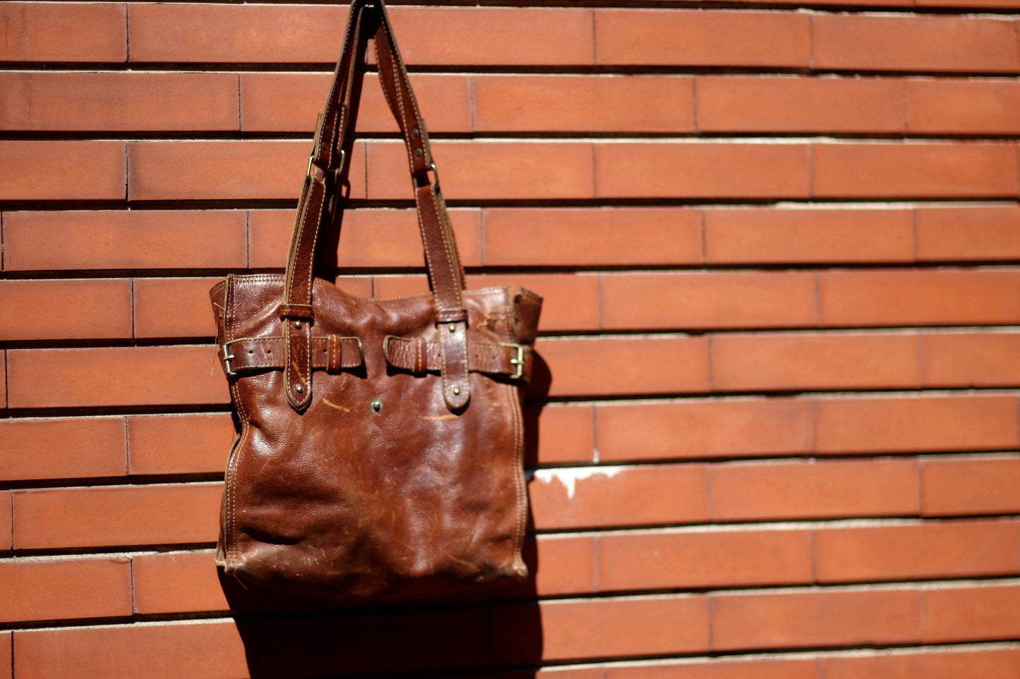 70s Handmade Bag| Vintage Brown Leather Chic Shoulderbag | Women's Minimalist Cowboy's Tote