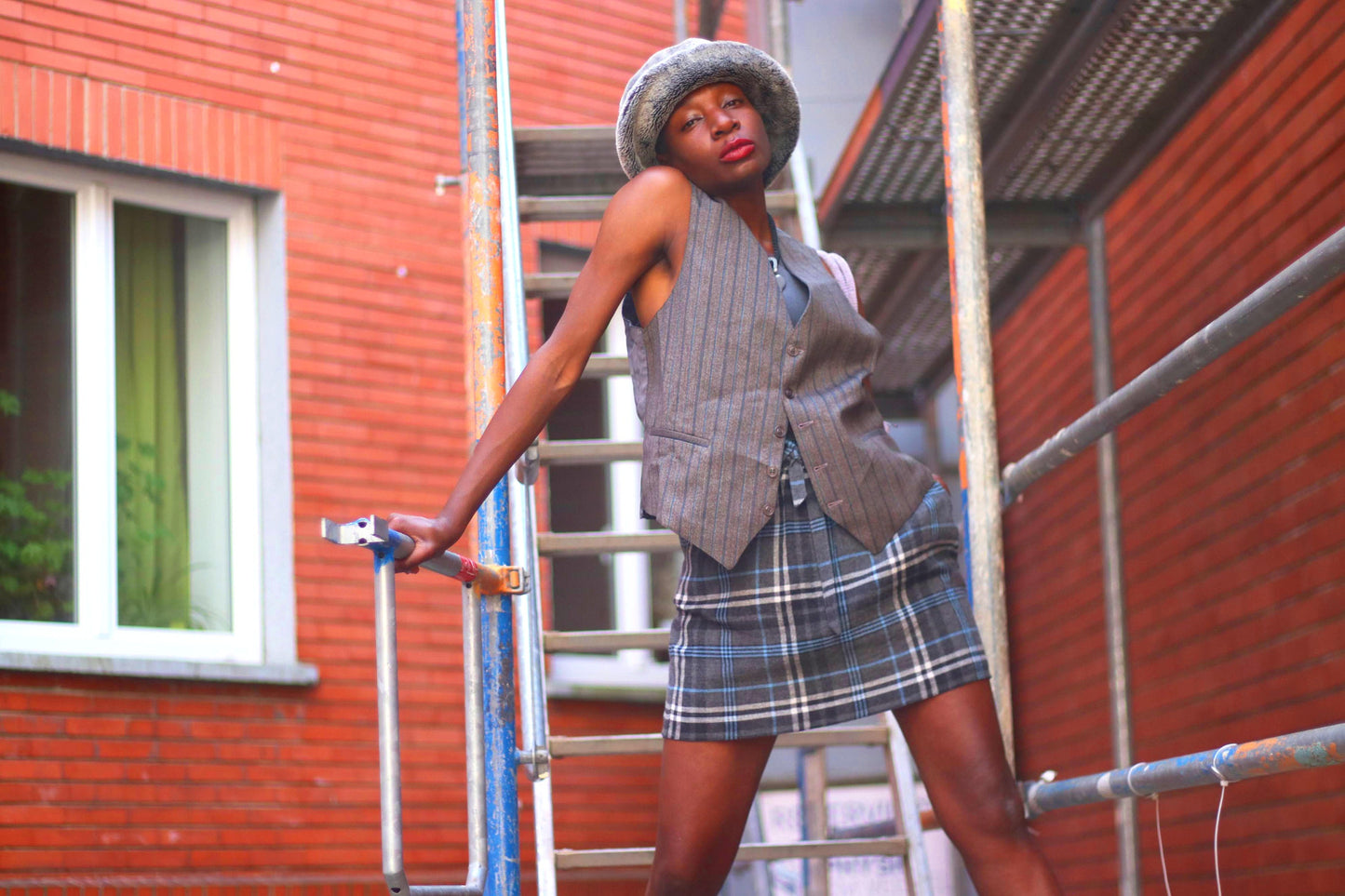 Vintage Blue Grey Plaid Mini Skirt: High Waisted Tartan A-Line