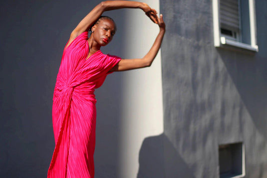 90s Pink Pleated Dress| Women's Vintage Glamorous Midi Dress| Sexy Feminine Dress