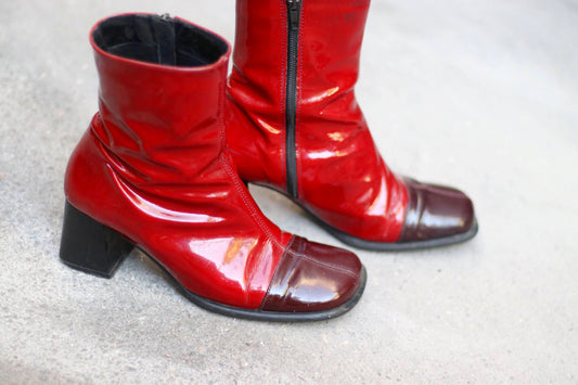 y2k Two-Toned Boots| Vintage Leather block heel Boots made in Italy| Women's Minimalist sleek fashionable Boots