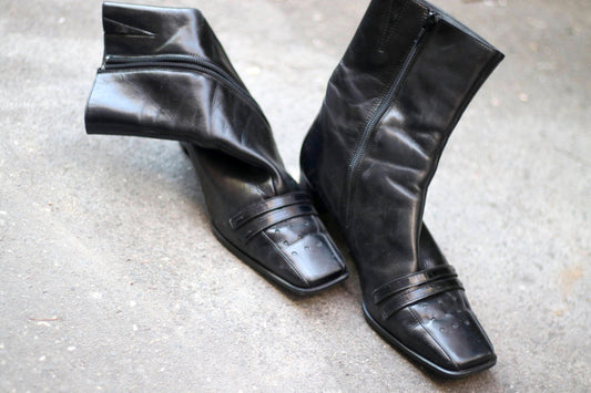 y2k Paul Green Boots| Vintage Black Leather Boots |Women's Sleek Minimalist boots