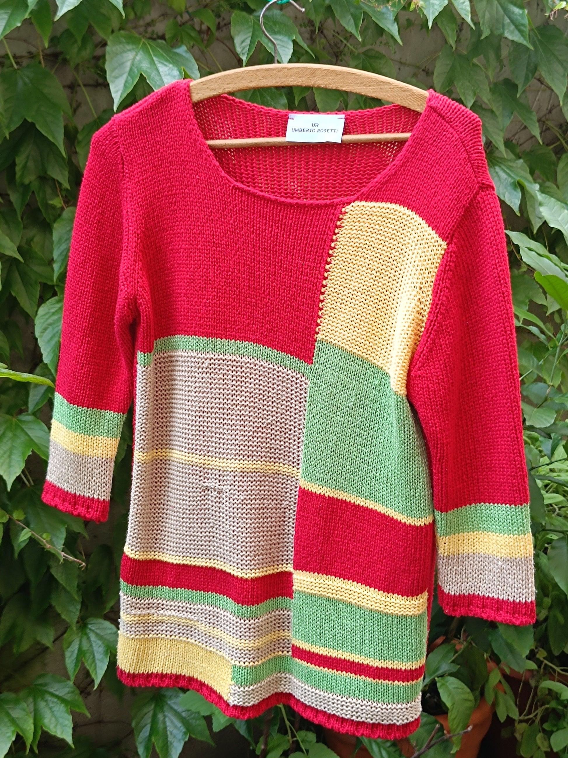 90s Umberto Rosetti Sweater| Vintage Color blocking Knit| Women's Casual Jumper