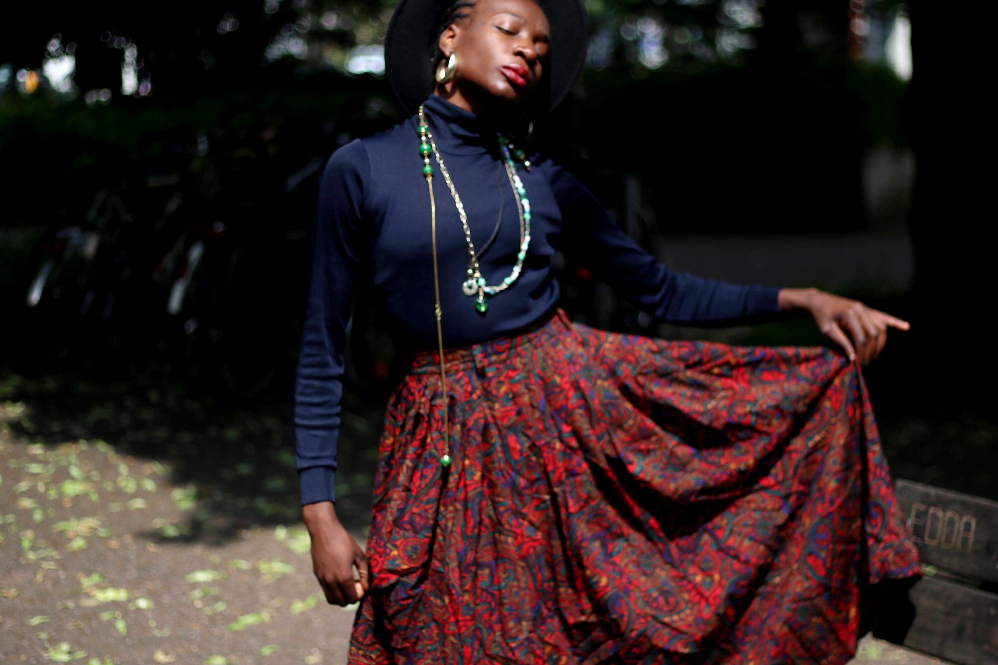 80s Red Summer Skirt| Vintage Eye-Print Midi Skirt| Women's Bohemian Skirt