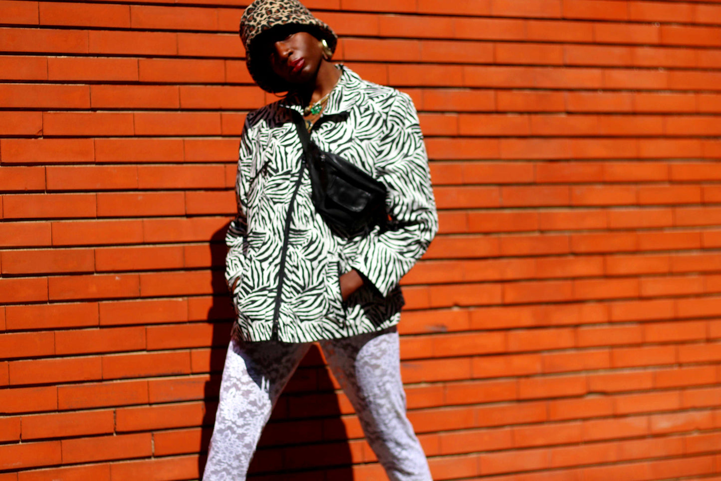 Zebra Print Jacket| 80s Monochrome Women's Lightweight Jacket| Atelier GS Sporty Animal Print Summer Coat| Black & White Zip Up Jacket