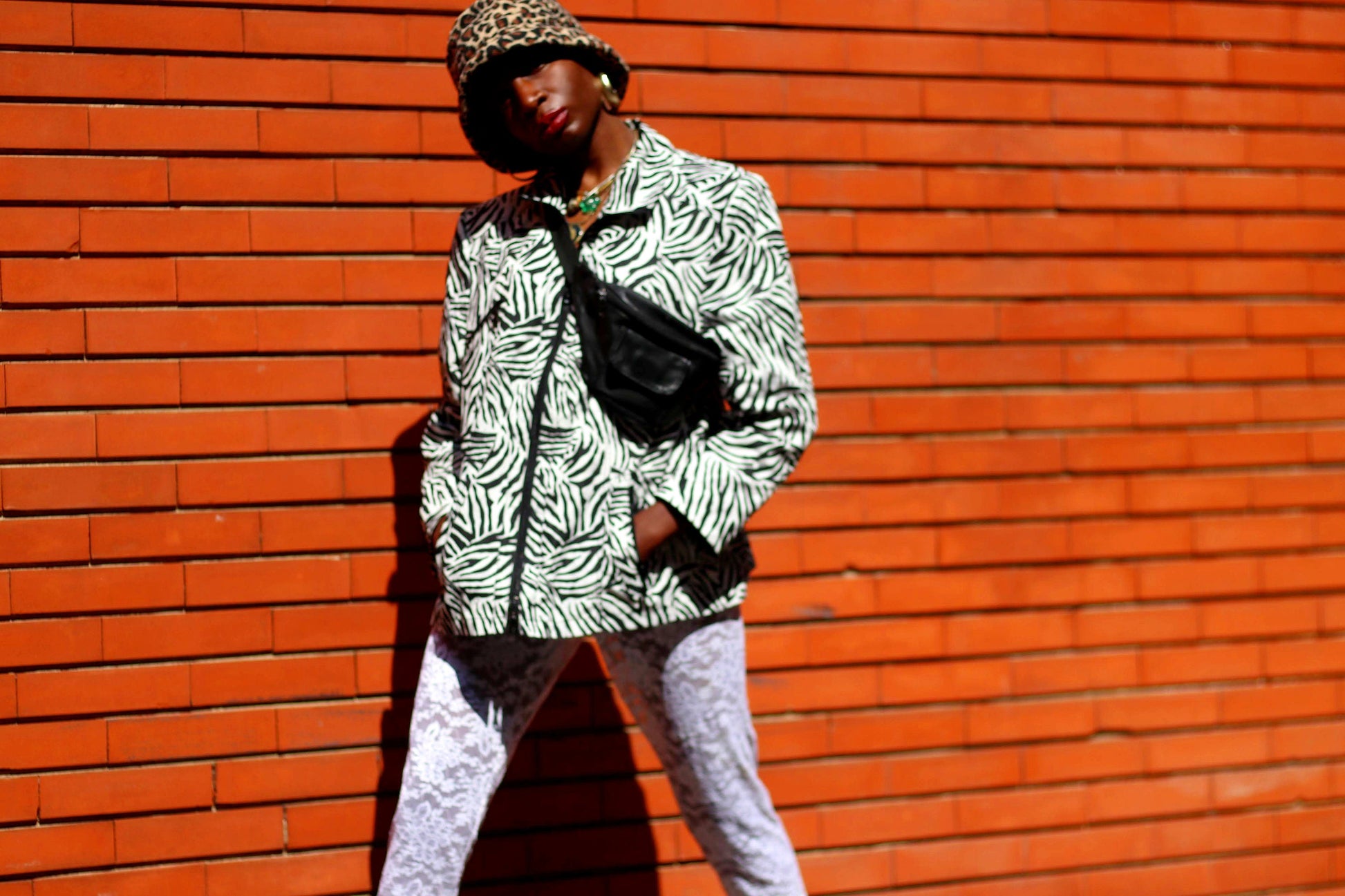 Zebra Print Jacket| 80s Monochrome Women's Lightweight Jacket| Atelier GS Sporty Animal Print Summer Coat| Black & White Zip Up Jacket