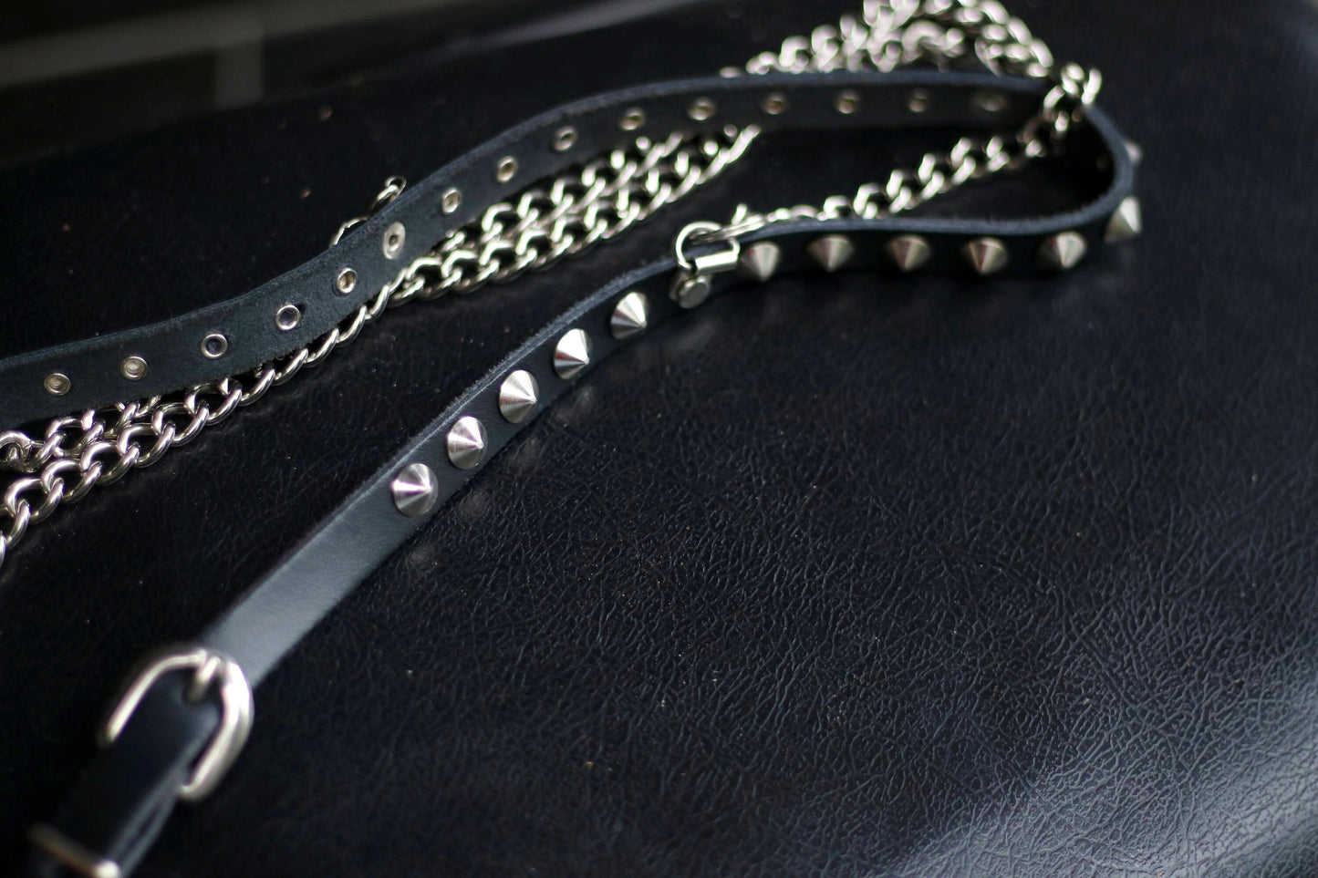 Vintage Studded Leather Chain Belt: 80s Punk Goth Rocker Waist Belt Tiered Accessory