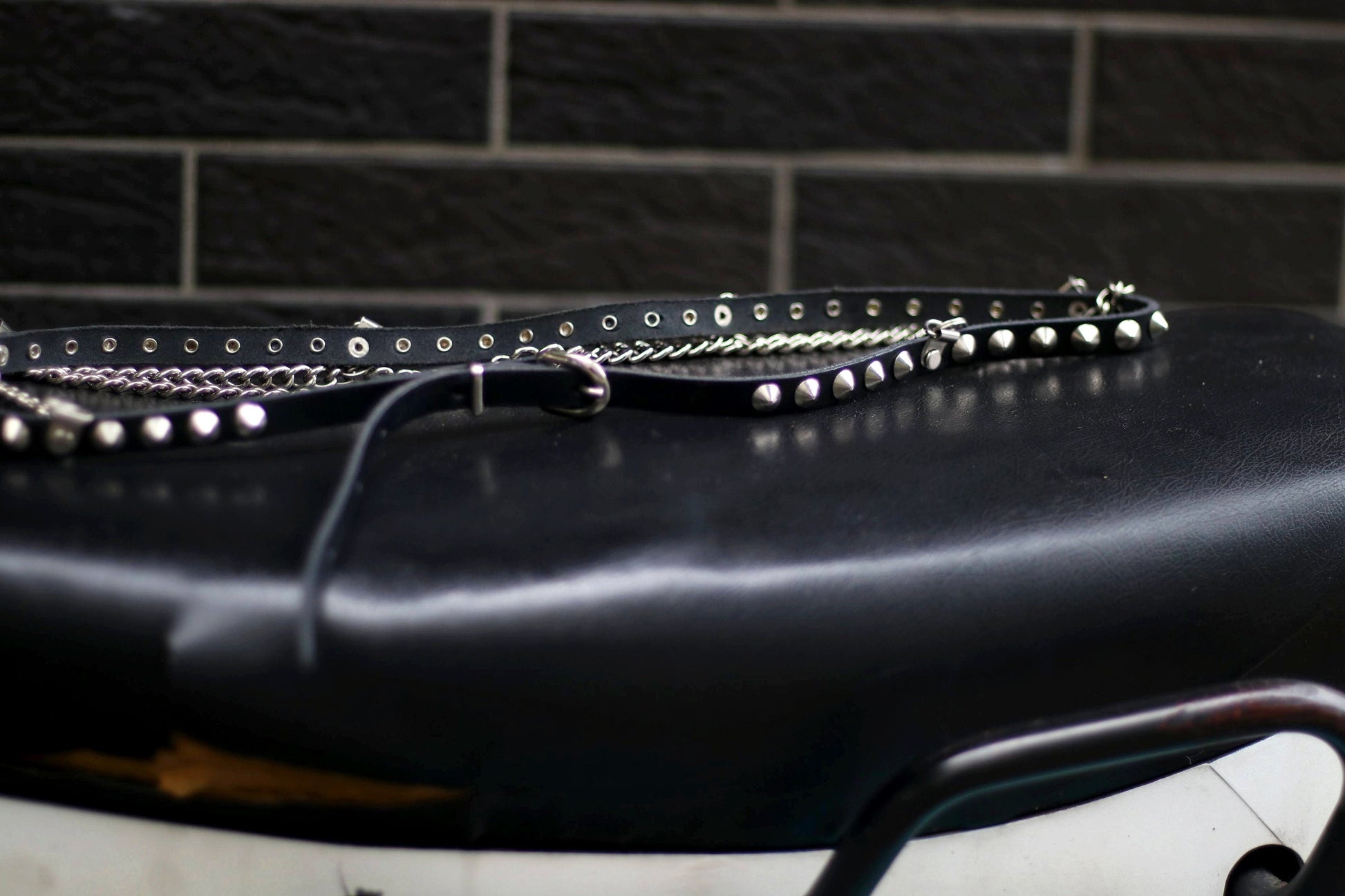 Vintage Studded Leather Chain Belt: 80s Punk Goth Rocker Waist Belt Tiered Accessory