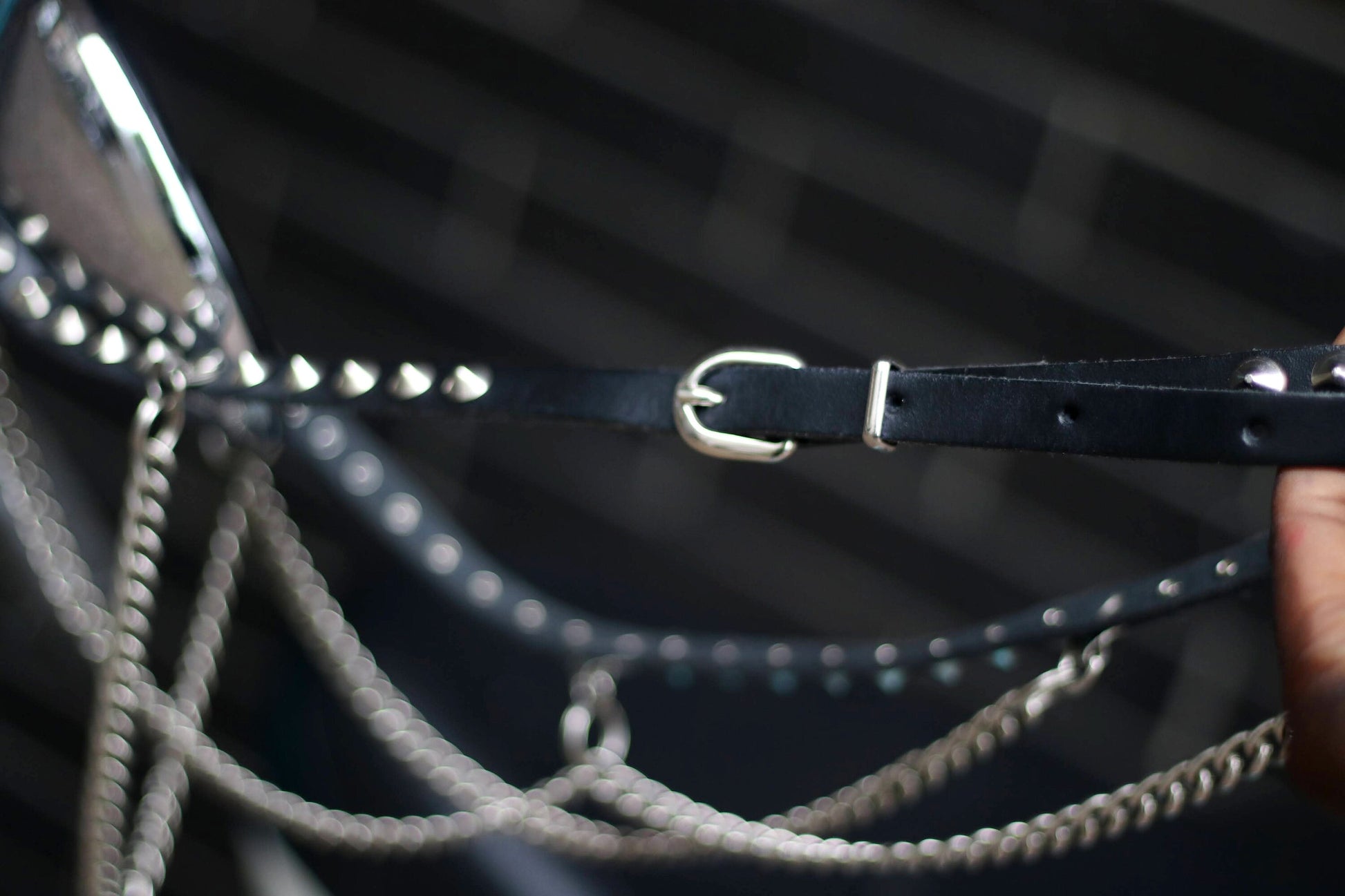 Vintage Studded Leather Chain Belt: 80s Punk Goth Rocker Waist Belt Tiered Accessory