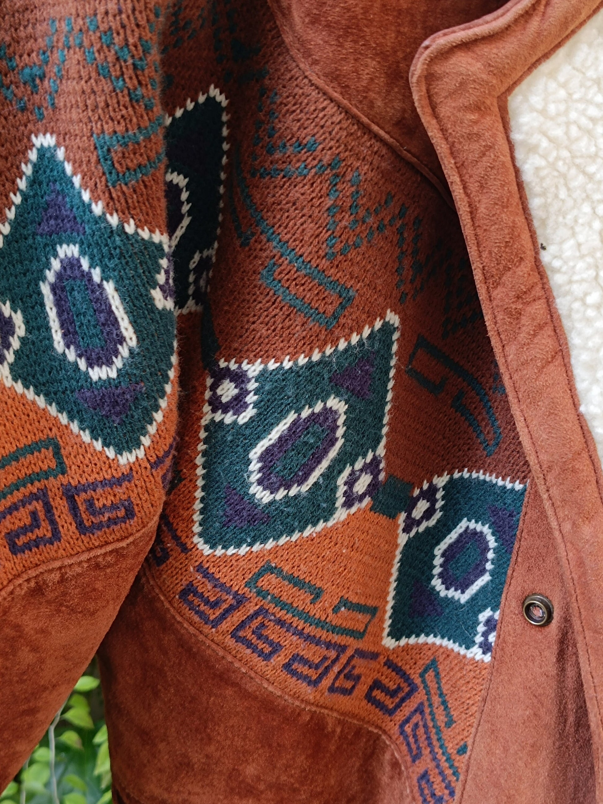 90s Navajo Jacket| Vintage Brown Winter Shearling Coat| Unisex Rare Ethno Chic Oversized Boho Jacket| Men's Winter Jacket