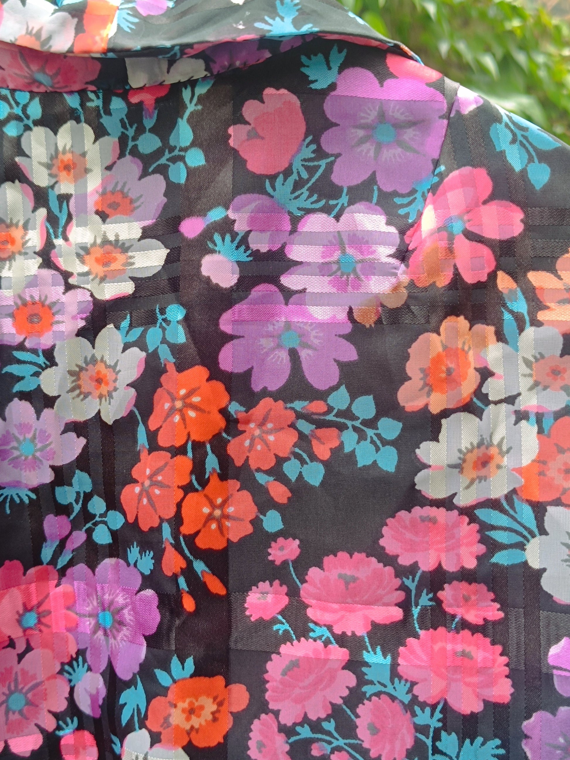 Vintage 70s Floral Blouse Long Sleeve Dagger Collar Retro Print Shirt Top S M