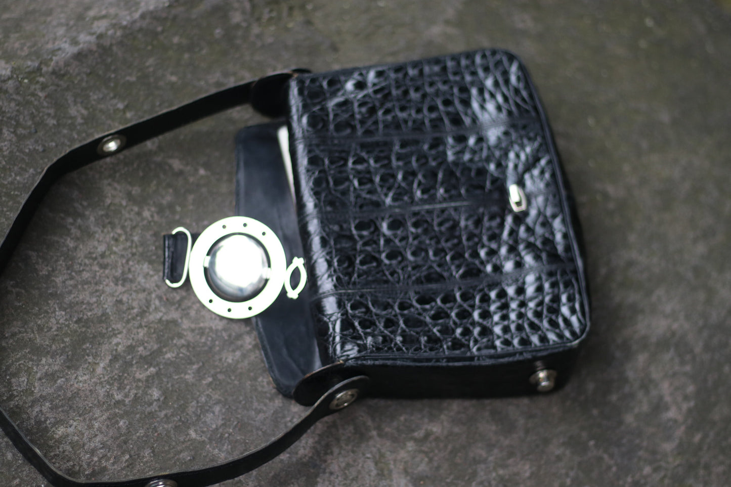70s Leather Bag With Statement Straps | Vintage Handbag Detachable handle| Women's Minimalist Elegant Black Shoulderbag