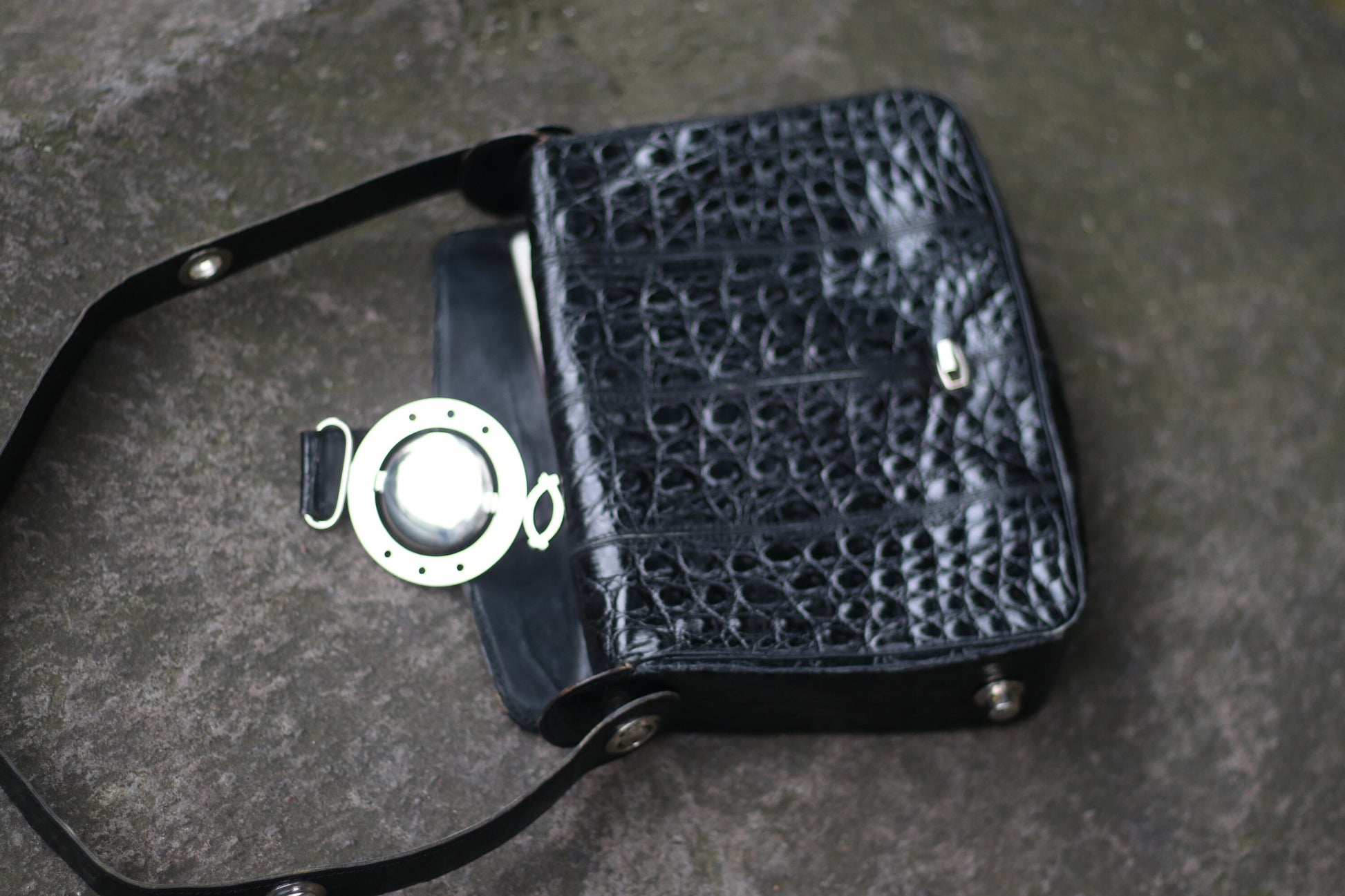 70s Leather Bag With Statement Straps | Vintage Handbag Detachable handle| Women's Minimalist Elegant Black Shoulderbag