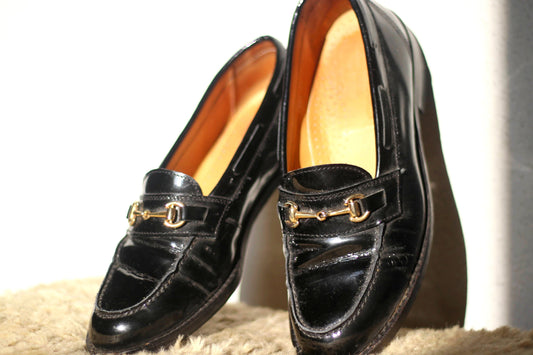 Vintage Charles Jourdan Loafers | Women's Black Brogues | Minimalist Oxford Shoes