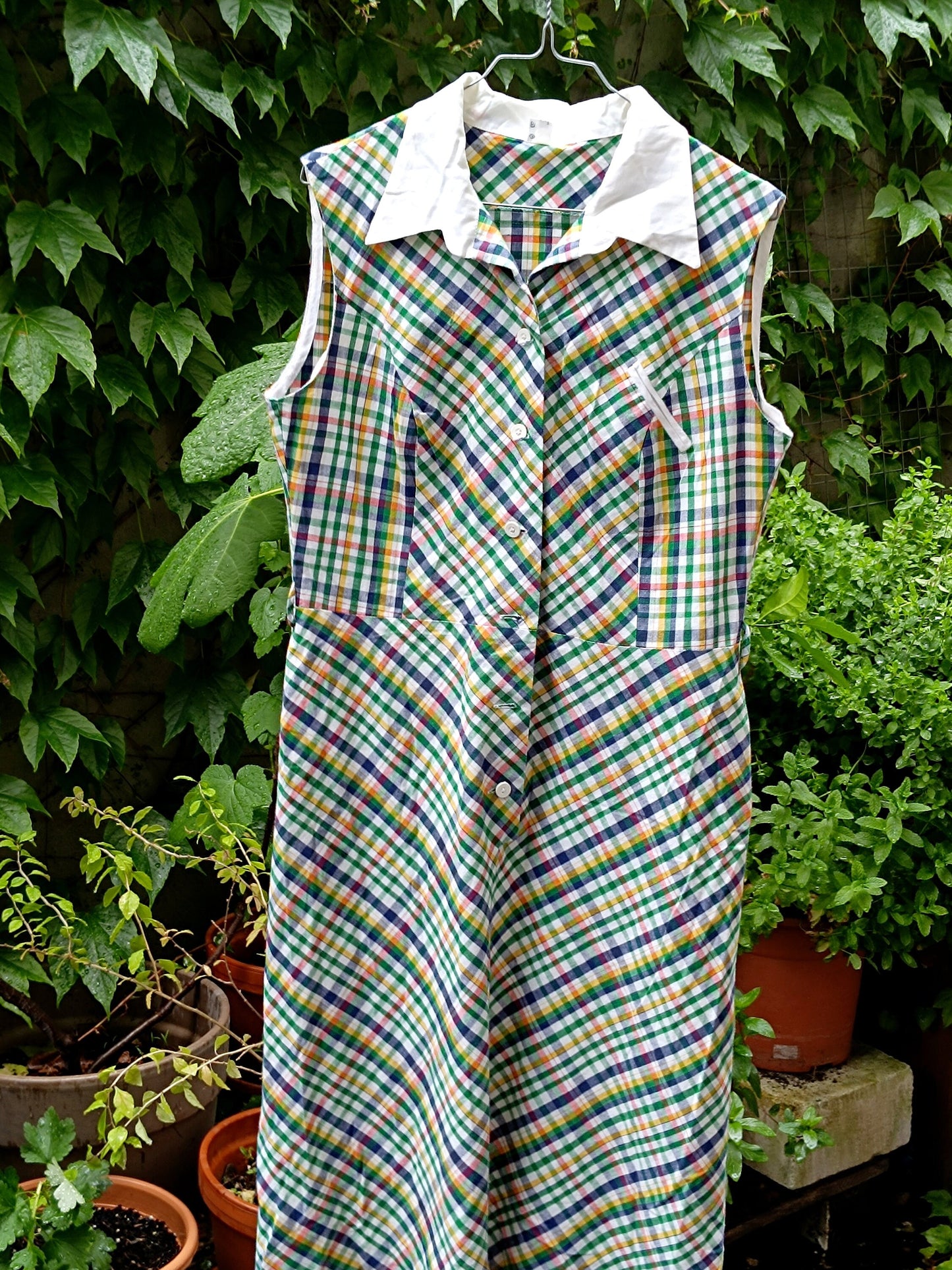 90s Vintage Plaid Cotton Dress: Sleeveless Midi Summer Dress