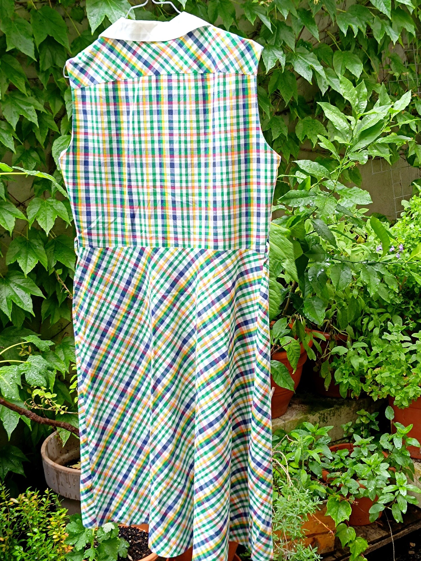 90s Vintage Plaid Cotton Dress: Sleeveless Midi Summer Dress
