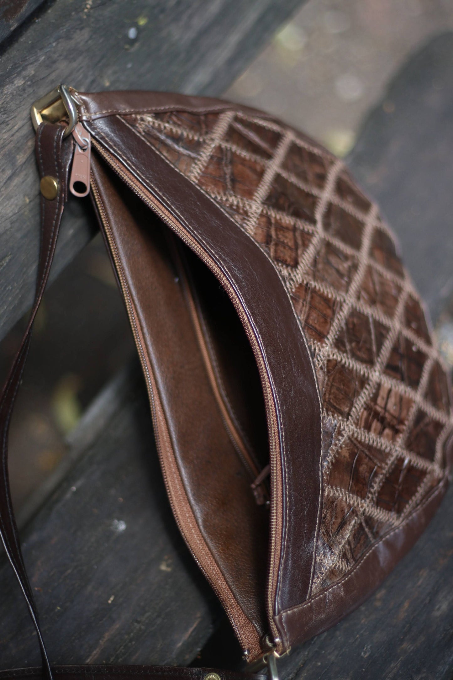 70s Handmade Leather bag| Vintage Women's Brown Leather Bag| Boho Patchwork Leather Shoulderbag