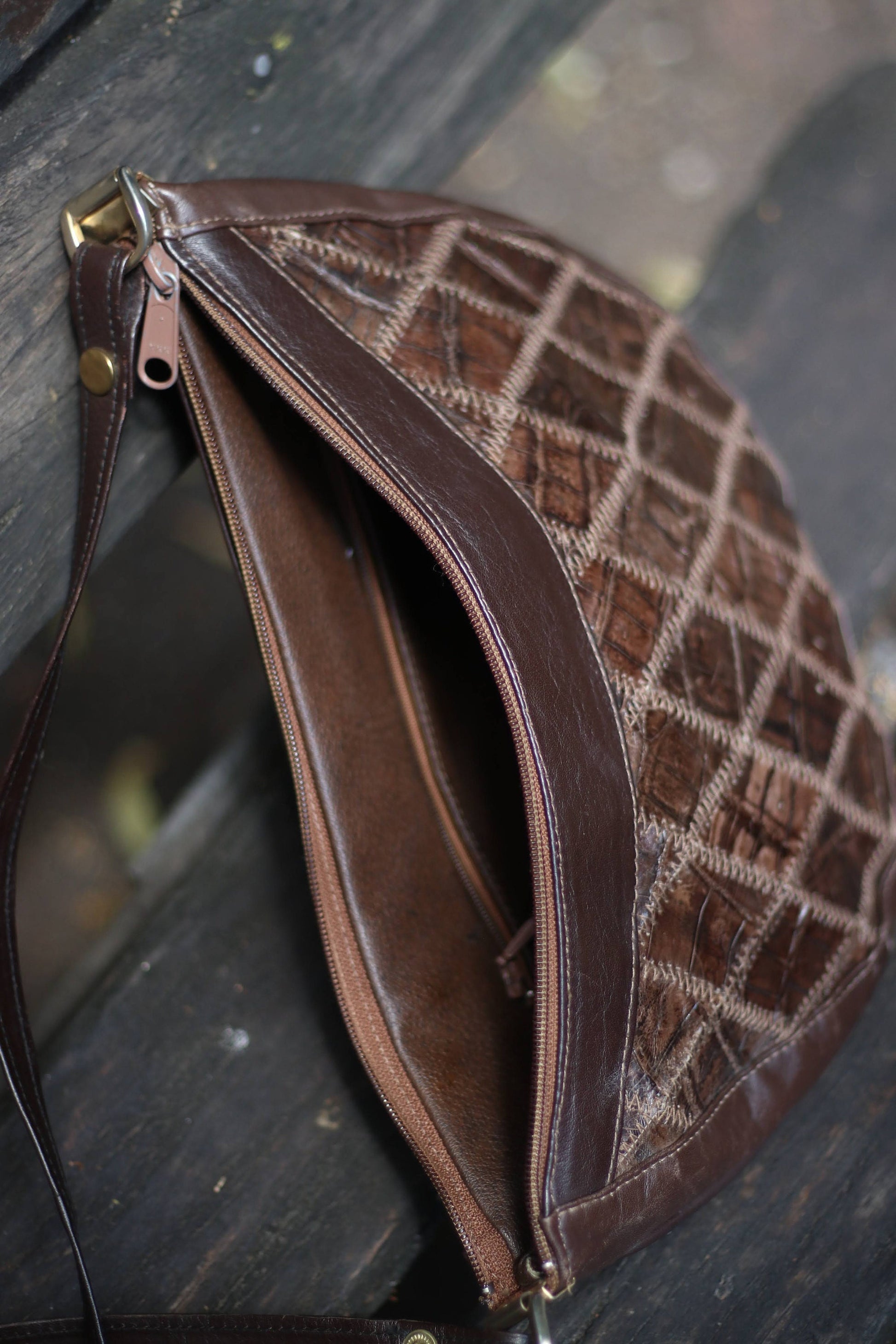 70s Handmade Leather bag| Vintage Women's Brown Leather Bag| Boho Patchwork Leather Shoulderbag