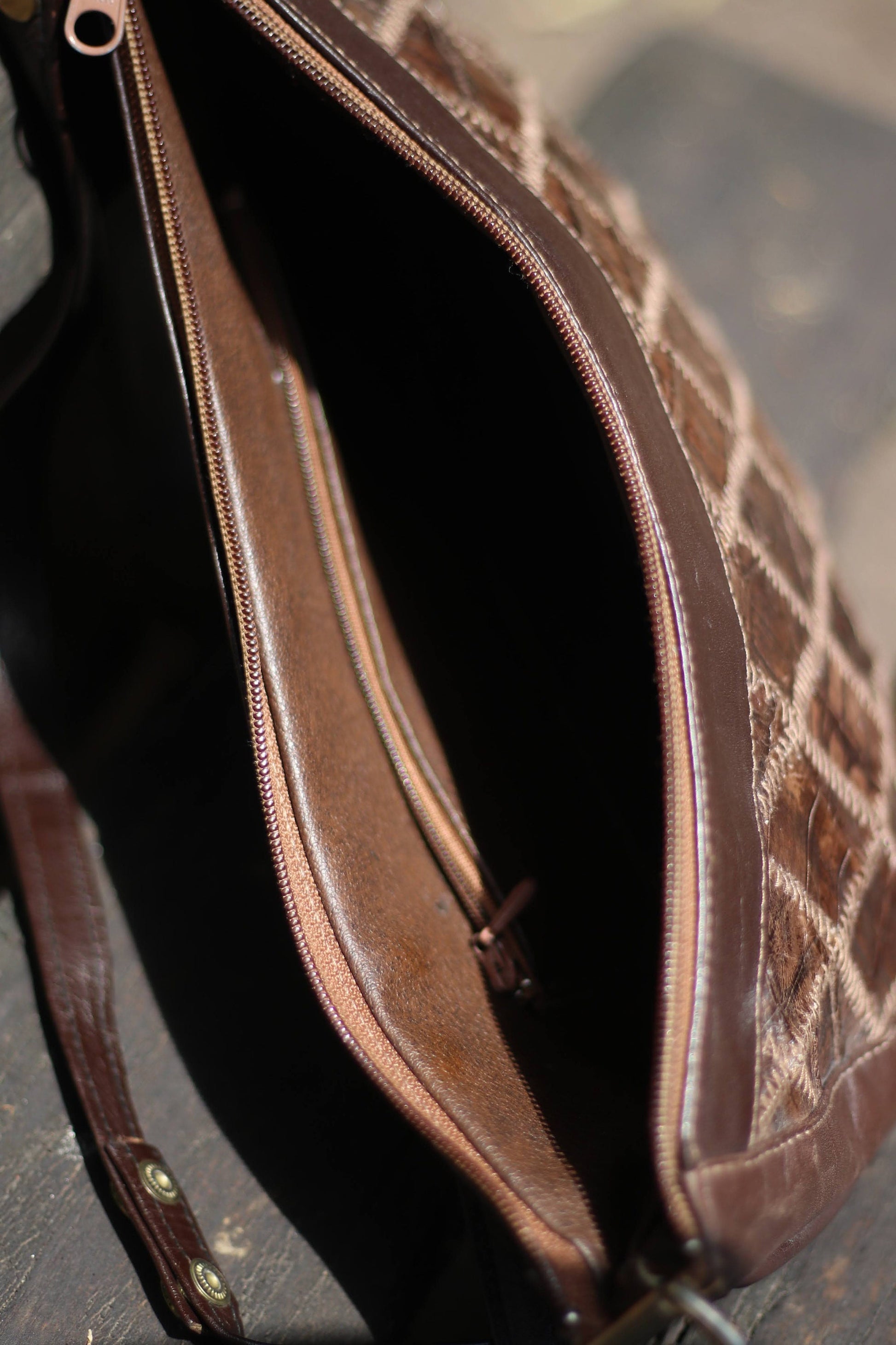 70s Handmade Leather bag| Vintage Women's Brown Leather Bag| Boho Patchwork Leather Shoulderbag