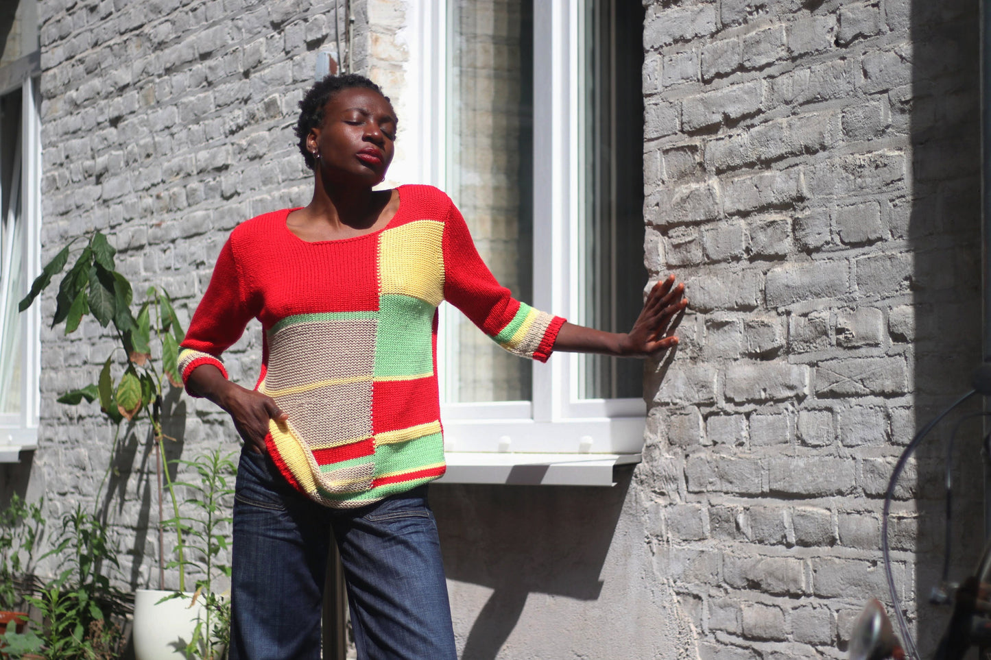 90s Umberto Rosetti Sweater| Vintage Color blocking Knit| Women's Casual Jumper