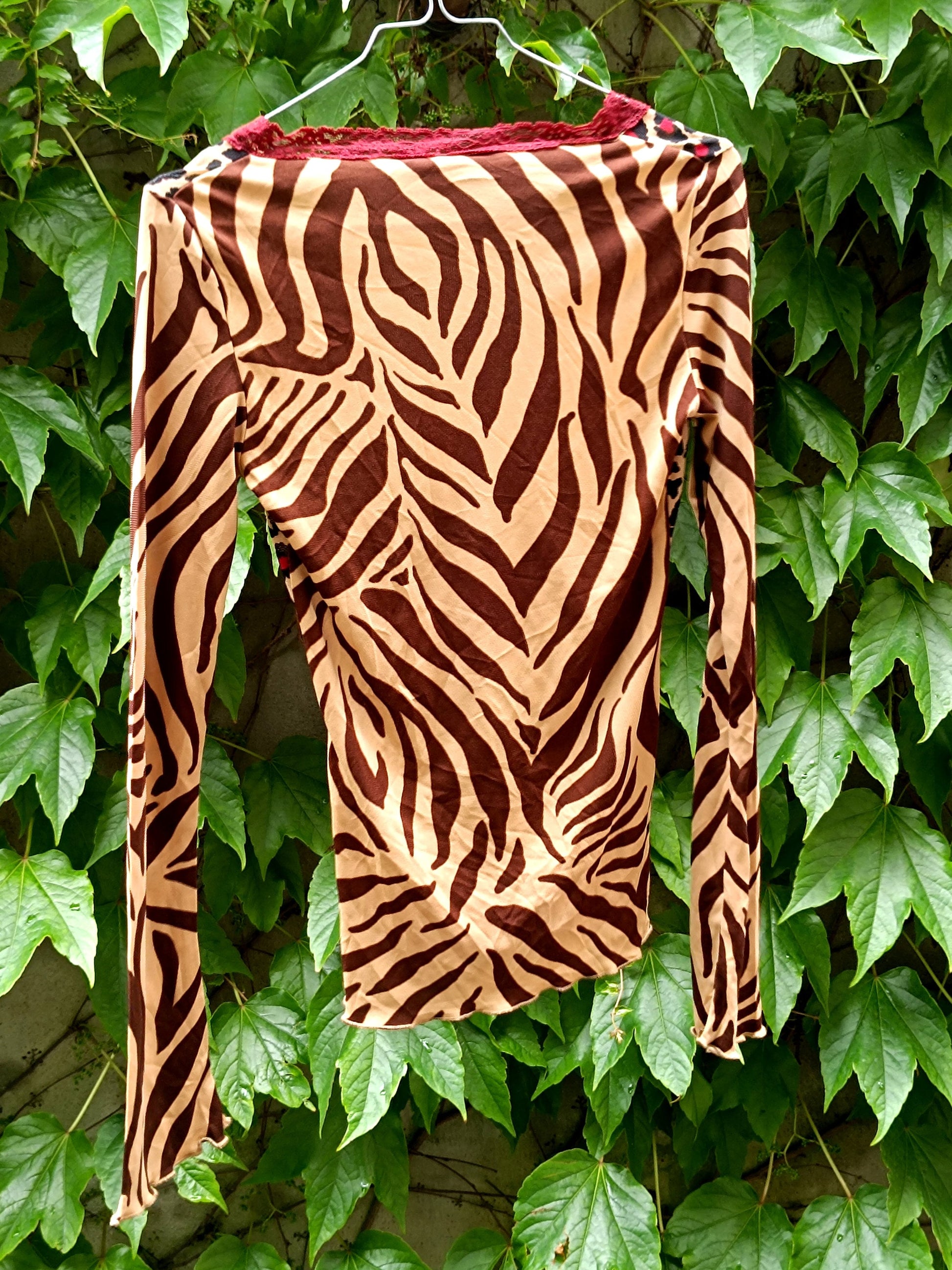 y2k Morgan Du Toi Animal Print Blouse | Vintage Leo Print Top| Brown Lightweight Sexy Shirt