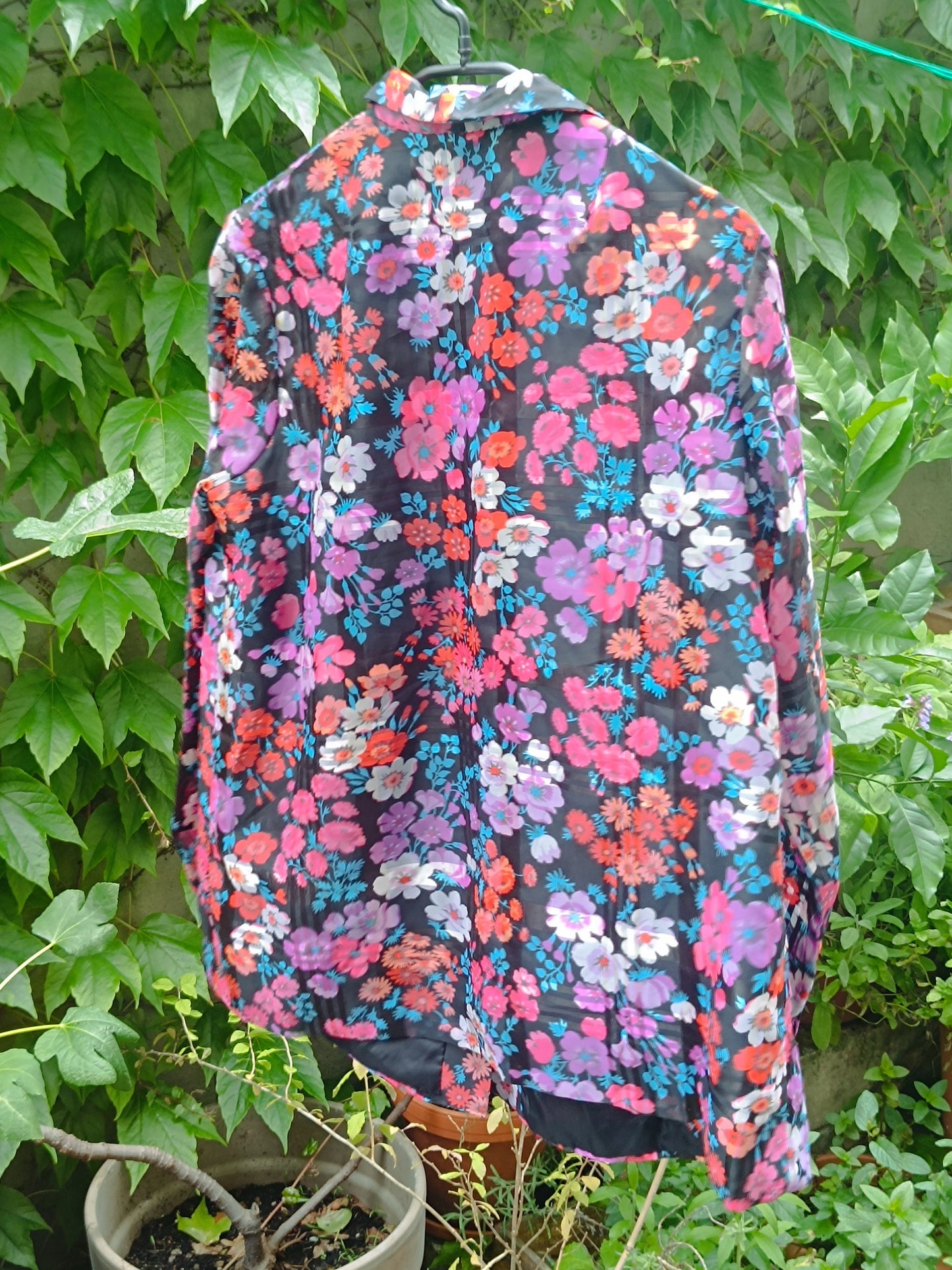 Vintage 70s Floral Blouse Long Sleeve Dagger Collar Retro Print Shirt Top S M