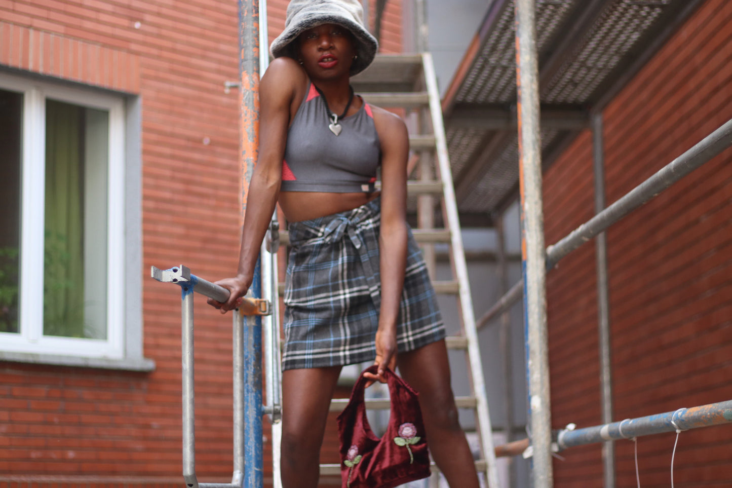 Vintage Blue Grey Plaid Mini Skirt: High Waisted Tartan A-Line
