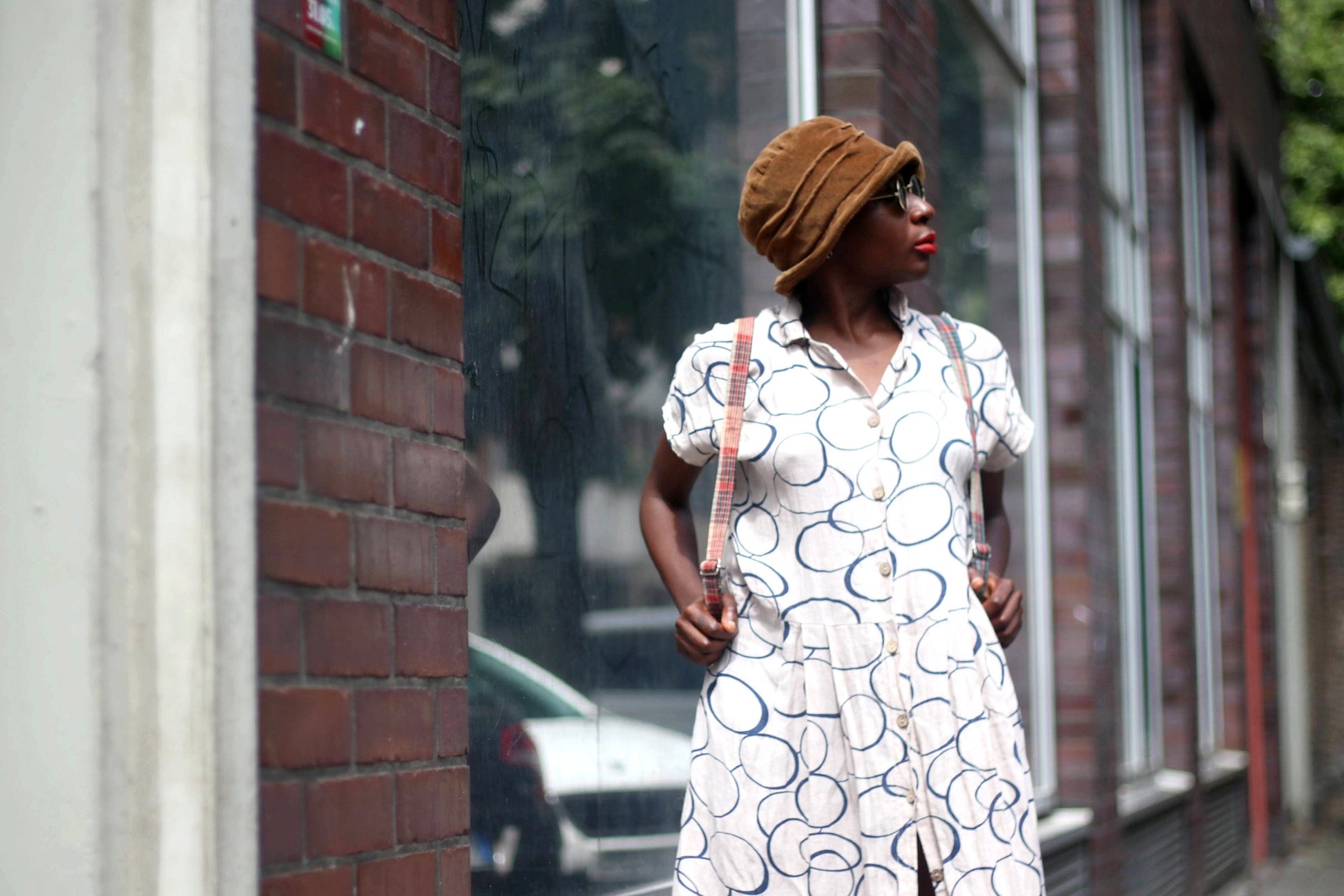 90s Abstract Print Dress| Vintage Summer Dress| Cream Circle Print Midi Dress| Women's Maximalist Hipster Design