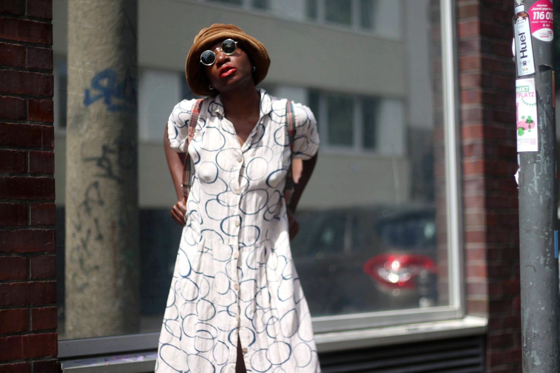 90s Abstract Print Dress| Vintage Summer Dress| Cream Circle Print Midi Dress| Women's Maximalist Hipster Design
