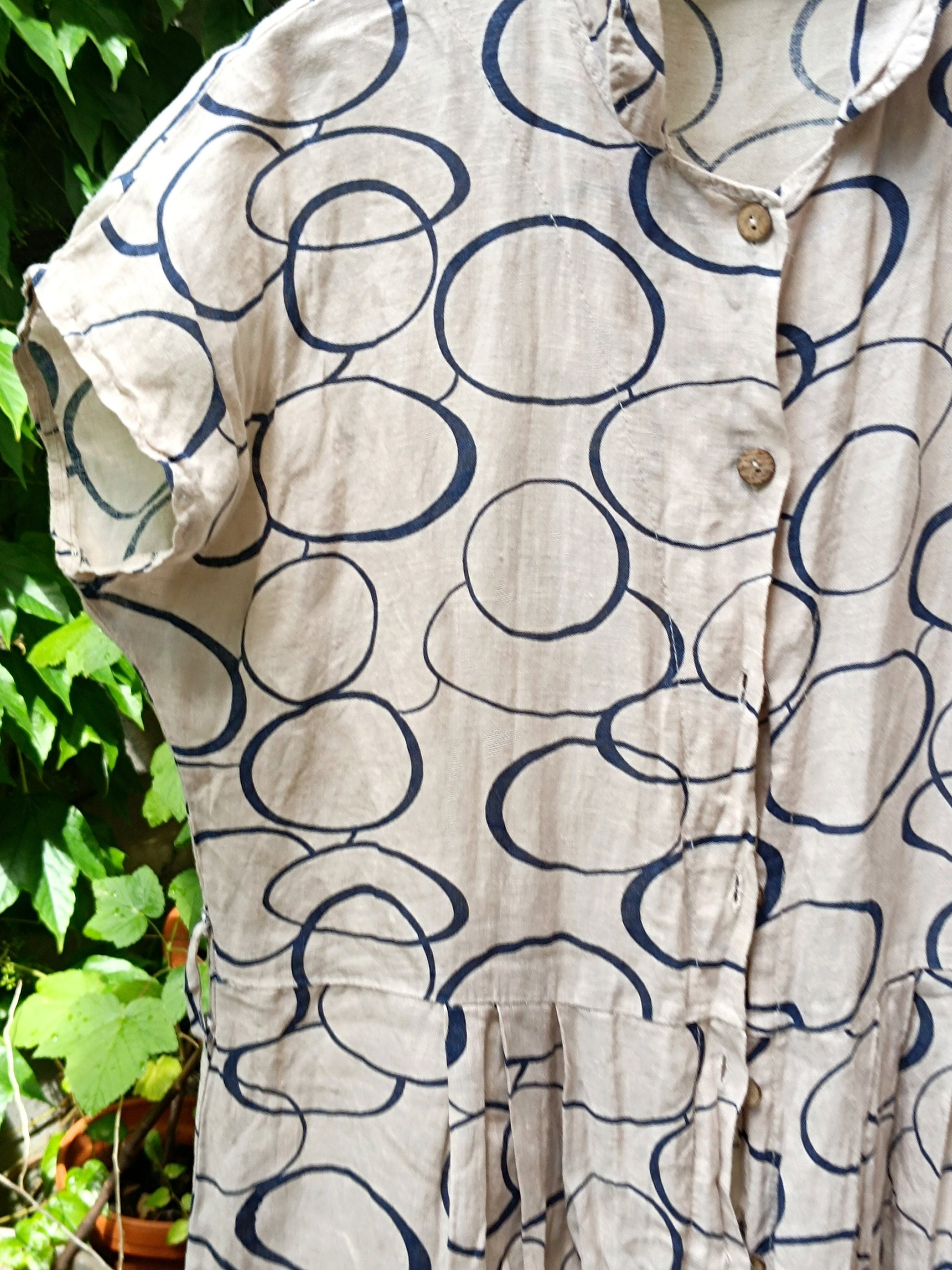 90s Abstract Print Dress| Vintage Summer Dress| Cream Circle Print Midi Dress| Women's Maximalist Hipster Design