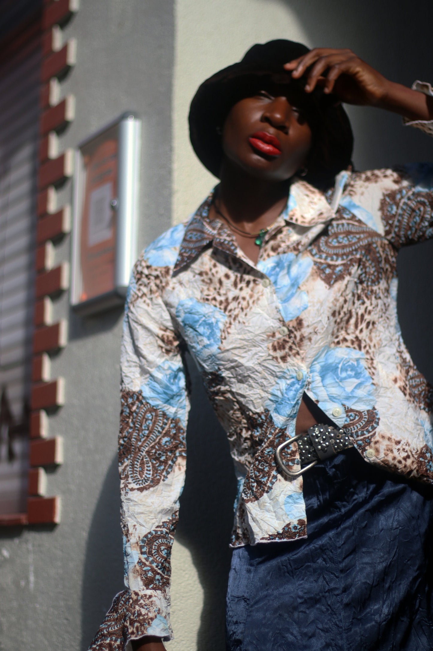 y2k Maximalist BiBA Blouse | Vintage Women's Floral Print Shirt | Textured wrinkled-Effect Rave Boho Blouse with Butterfly Sleeves