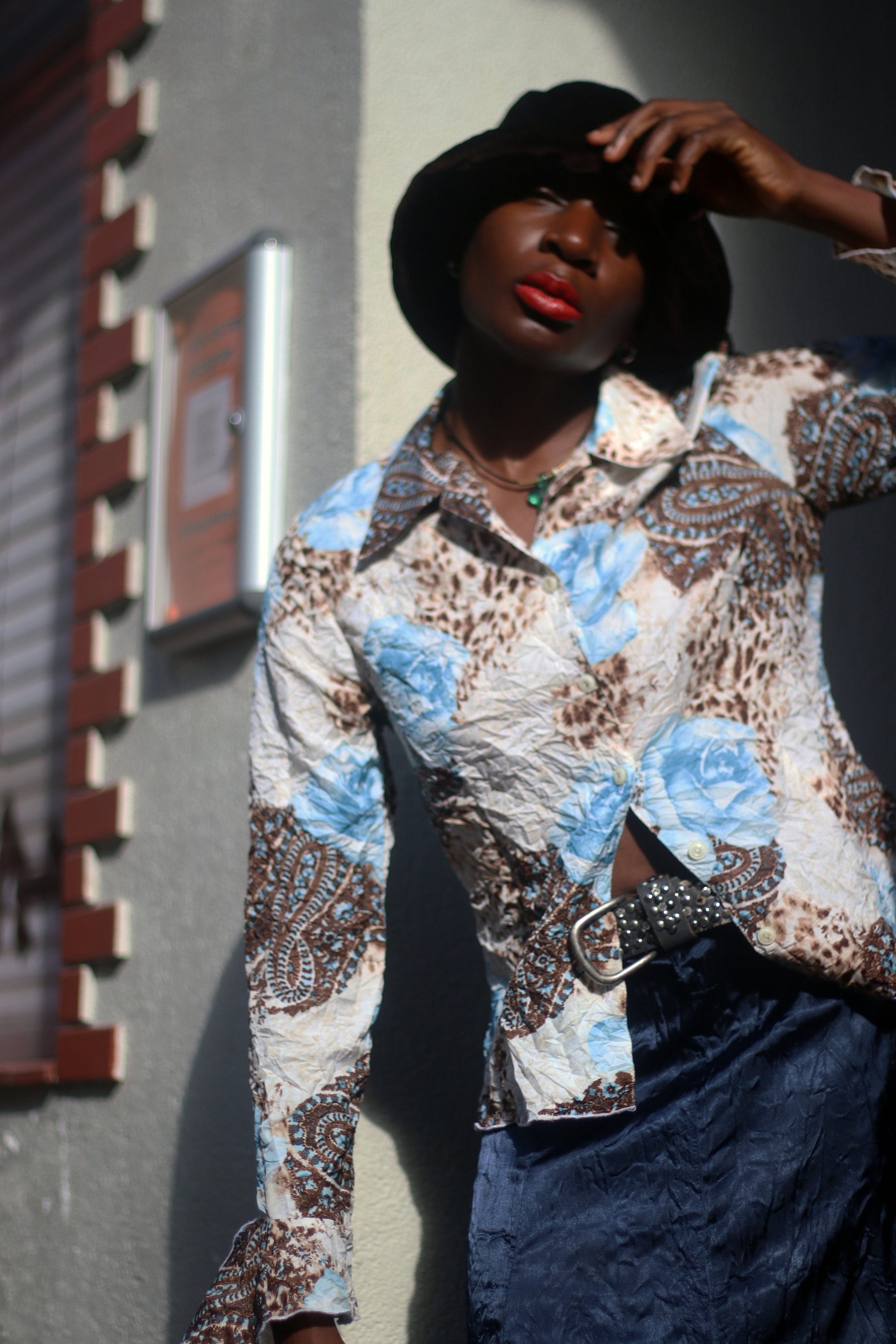 y2k Maximalist BiBA Blouse | Vintage Women's Floral Print Shirt | Textured wrinkled-Effect Rave Boho Blouse with Butterfly Sleeves