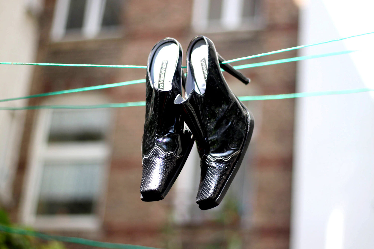 90s Vintage Gerardina di Maggio Mules: Black Patent Leather Heels, EU 38