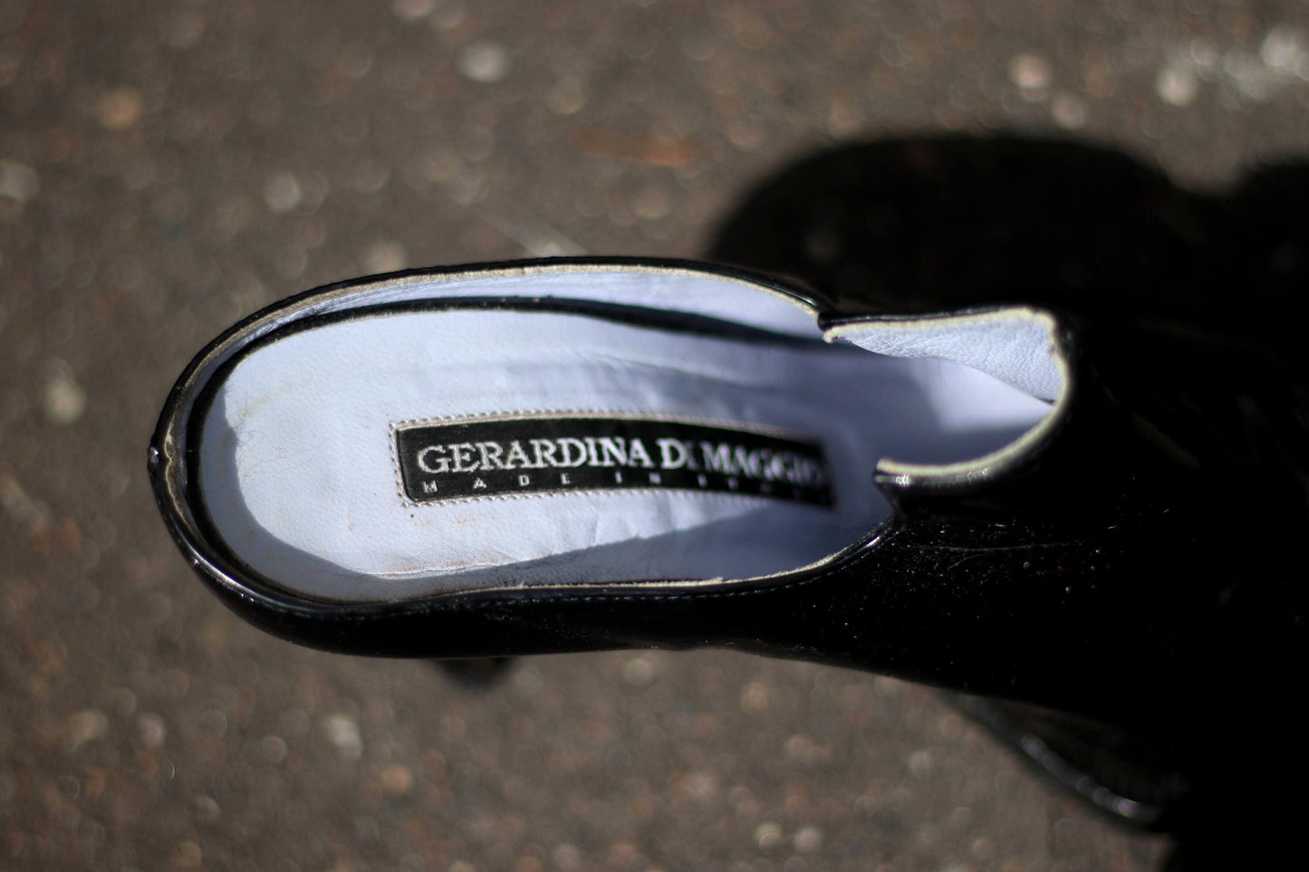 90s Vintage Gerardina di Maggio Mules: Black Patent Leather Heels, EU 38