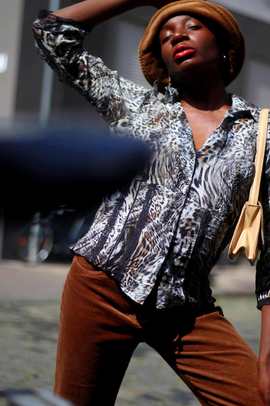 y2k Maximalist BiBA Blouse | Vintage Women's Animal Print Shirt | Brown Leo print Boho Blouse