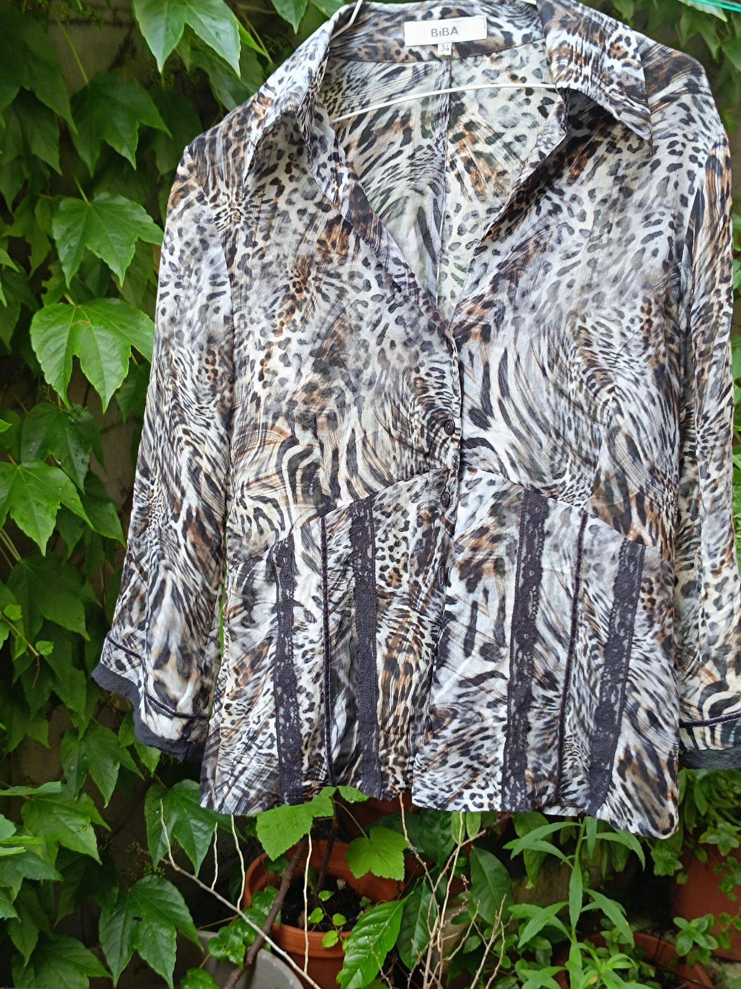 y2k Maximalist BiBA Blouse | Vintage Women's Animal Print Shirt | Brown Leo print Boho Blouse