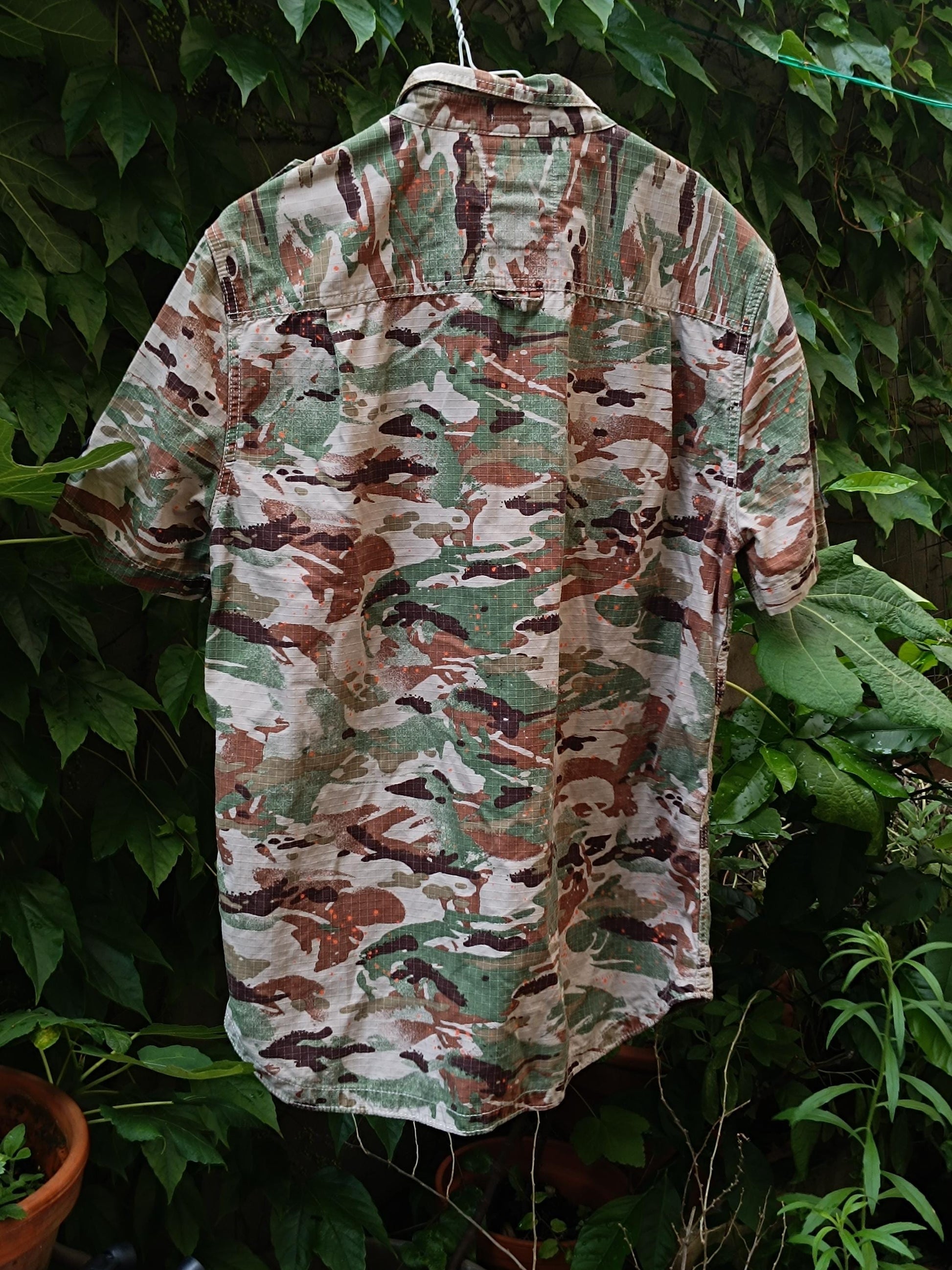 Y2k Superdry Shirt| Vintage Camouflage Print Buttoned down Shirt| Army-Inspired Light Green Mini Dress