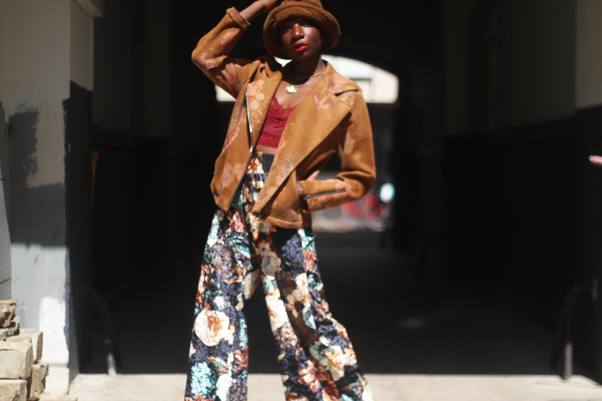 y2k Floral Biker Jacket| Vintage Brown Streetwear Jacket| Women's Maximalist Bomber jacket
