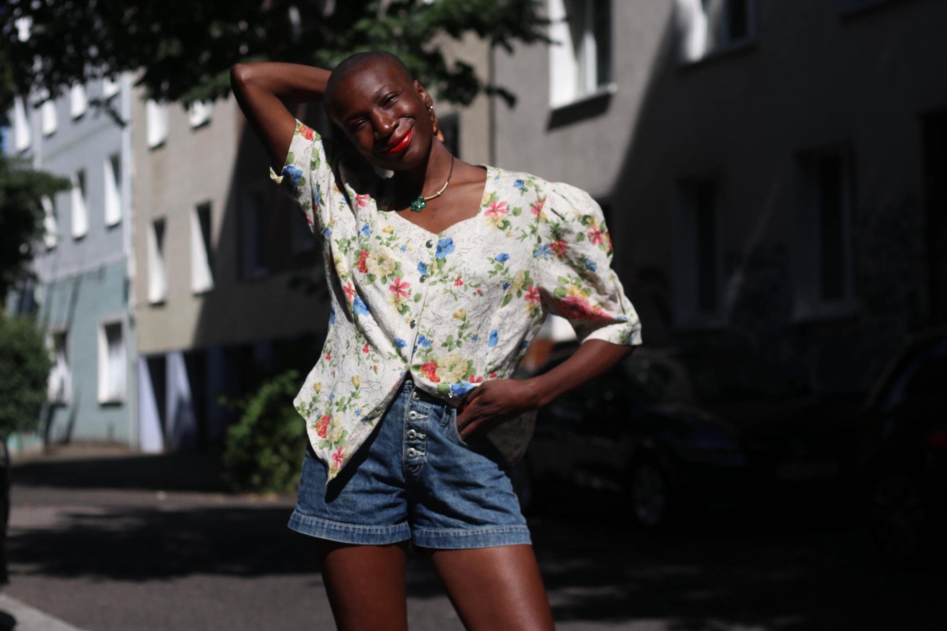 80s Bavarian Blouse | Vintage Floral Print Summer Blouse| Short Sleeved Drindl-inspired Summer Shirt